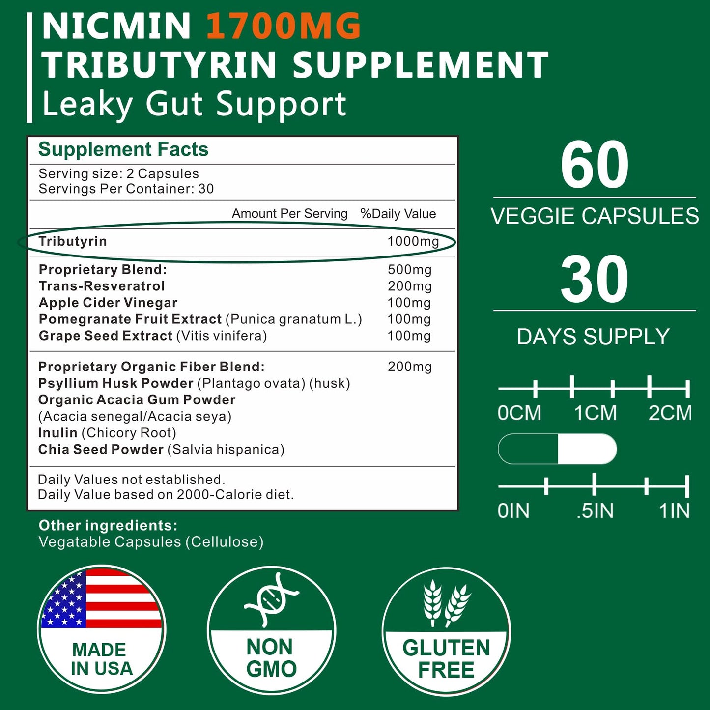 NICMIN Tributyrin Supplement Capsules 180