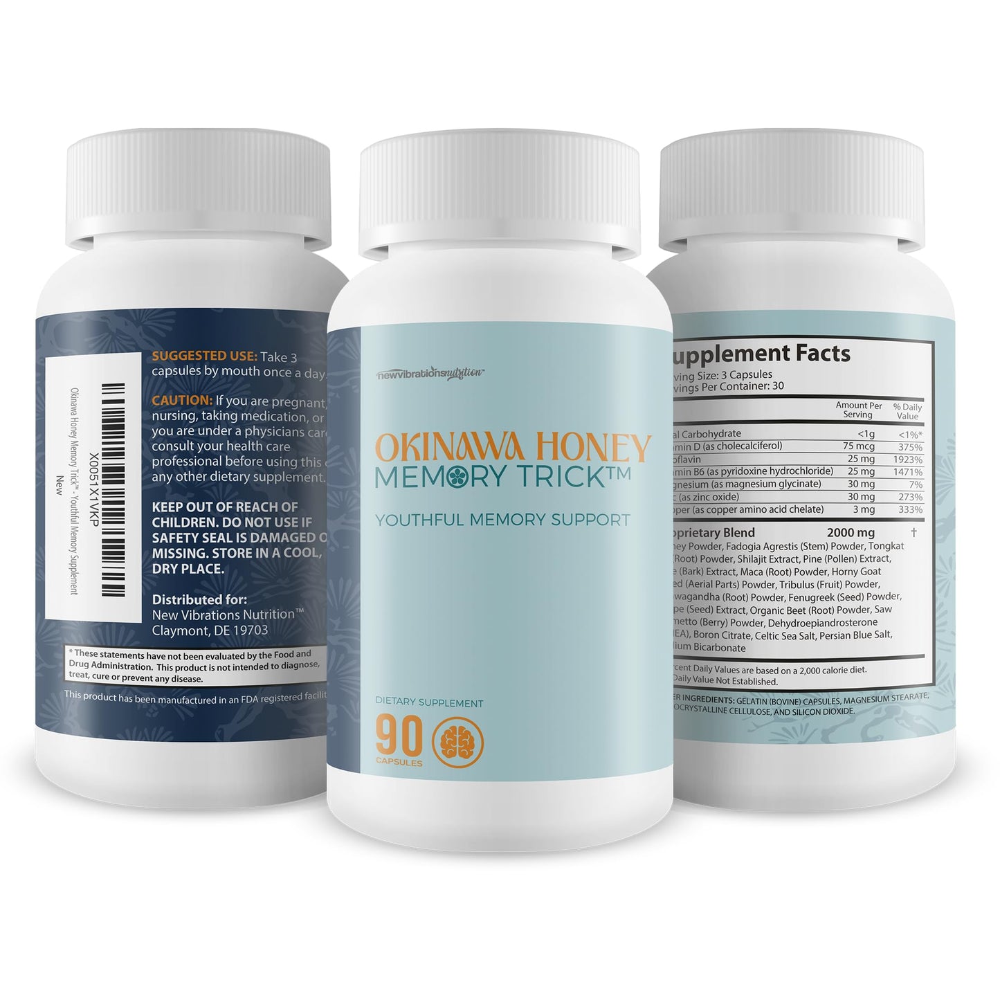 New Vibrations Nutrition Okinawa Honey Memory Trick Capsule 90 Count