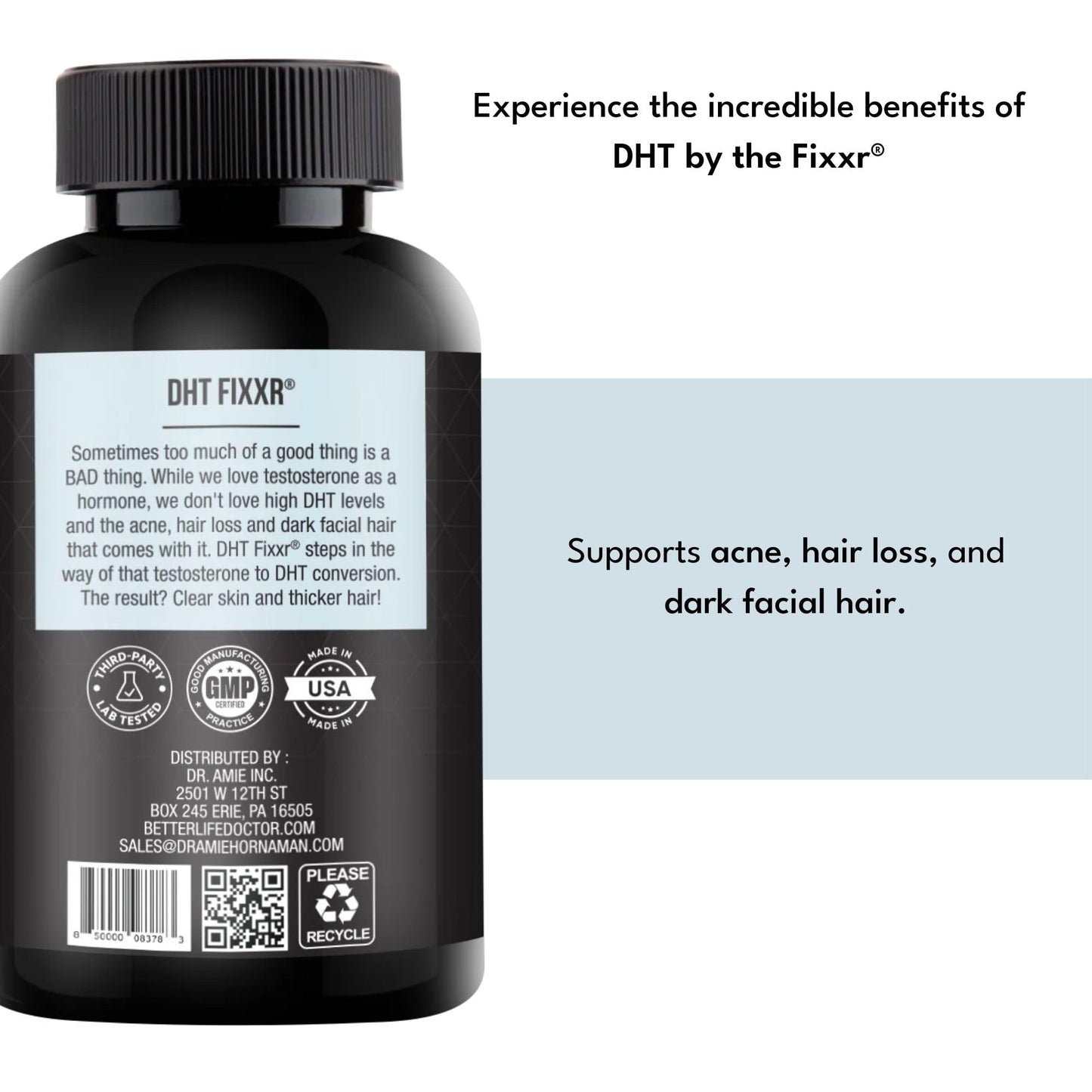 Fixxr DHT Support by Dr. Amie with Saw Palmetto and Nettles Acne and Hair Loss Support, 60 Capsules