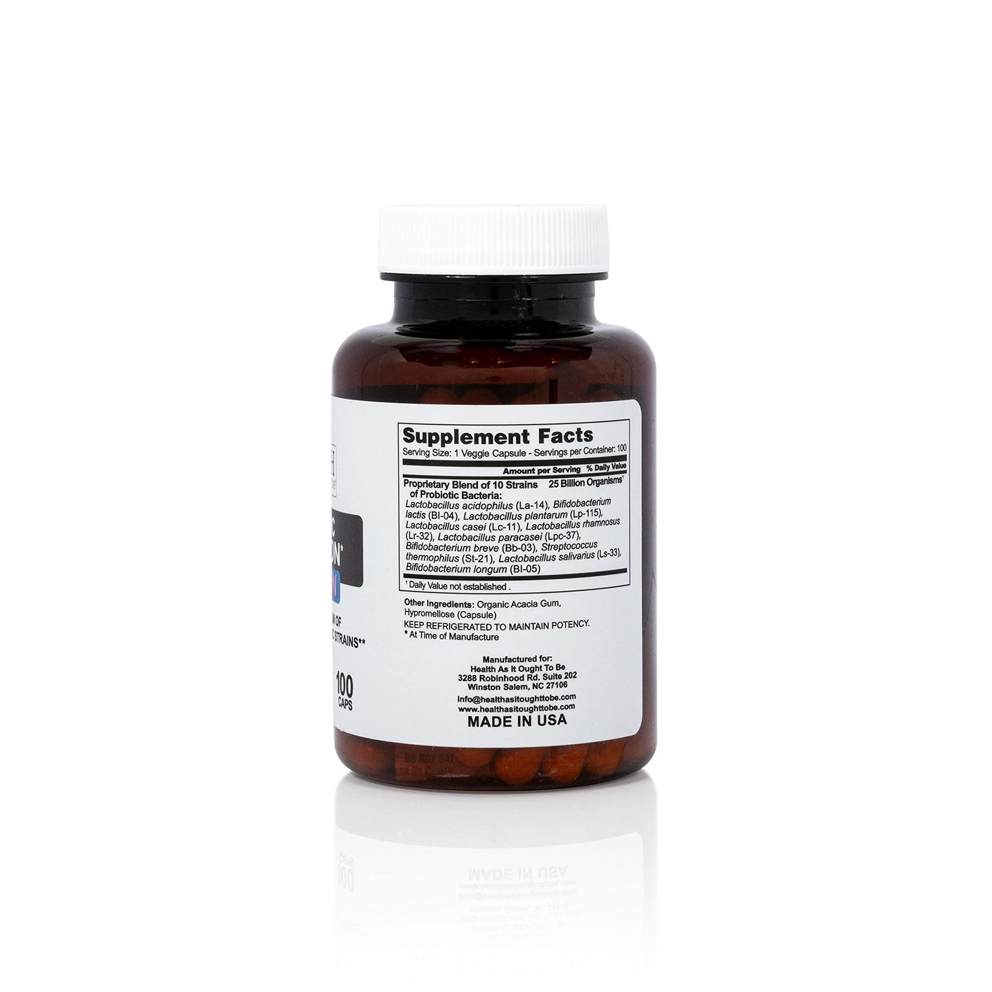 Health As It Ought To Be Probiotic 25 Billion CFUs 10 Strain Capsules 100 Count