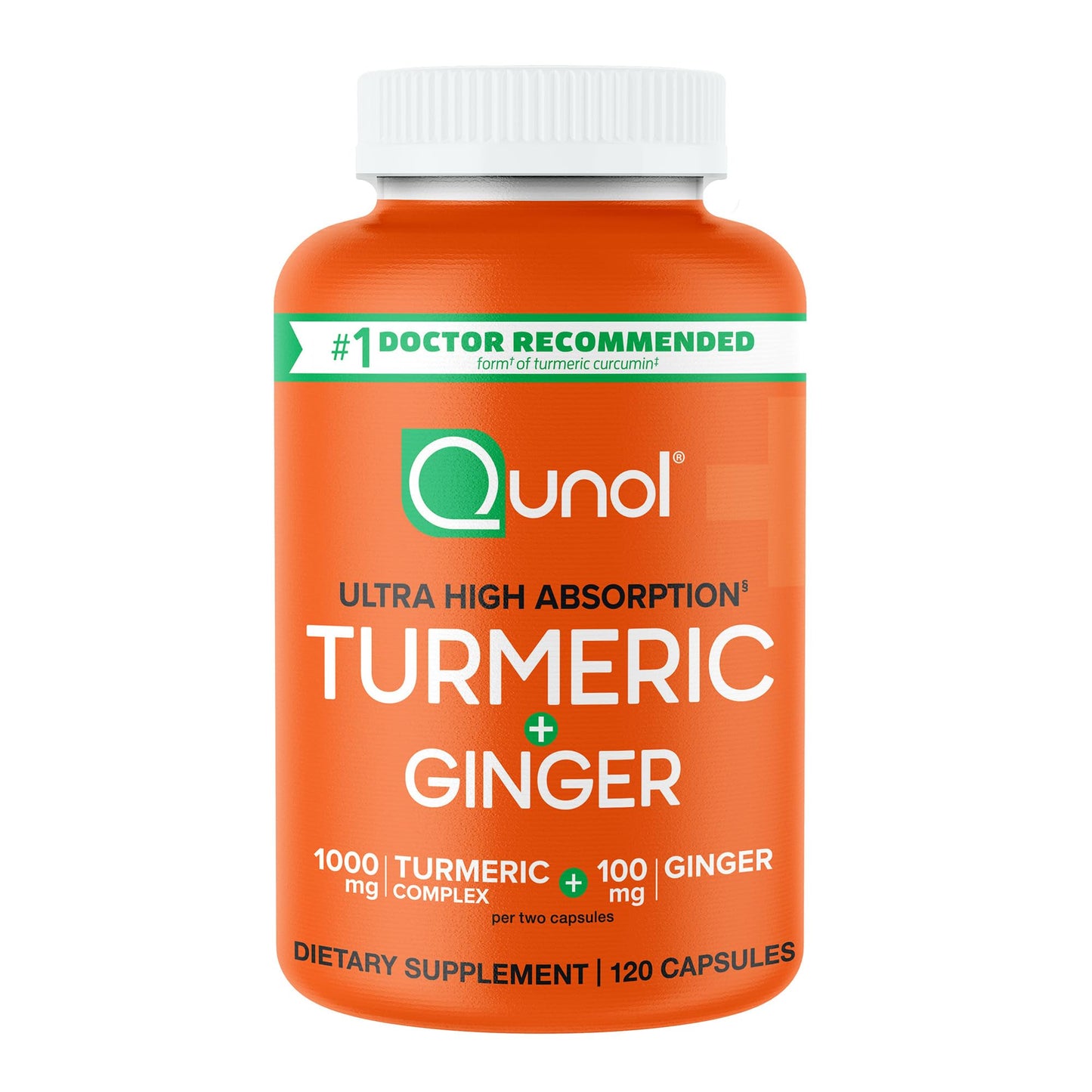 Qunol Turmeric and Ginger Capsules 1000mg Turmeric Supplement Ultra High Absorption to Support Joint Health #1 Doctor Recommended Form of Turmeric Curcumin 120 Capsules