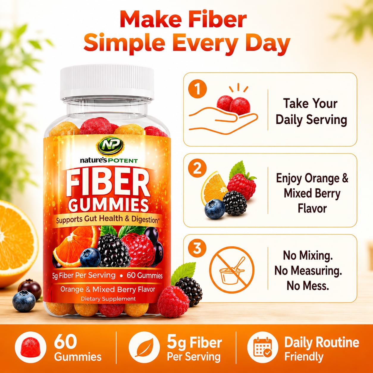 Nature's Potent Fiber Gummies 60 Gummies