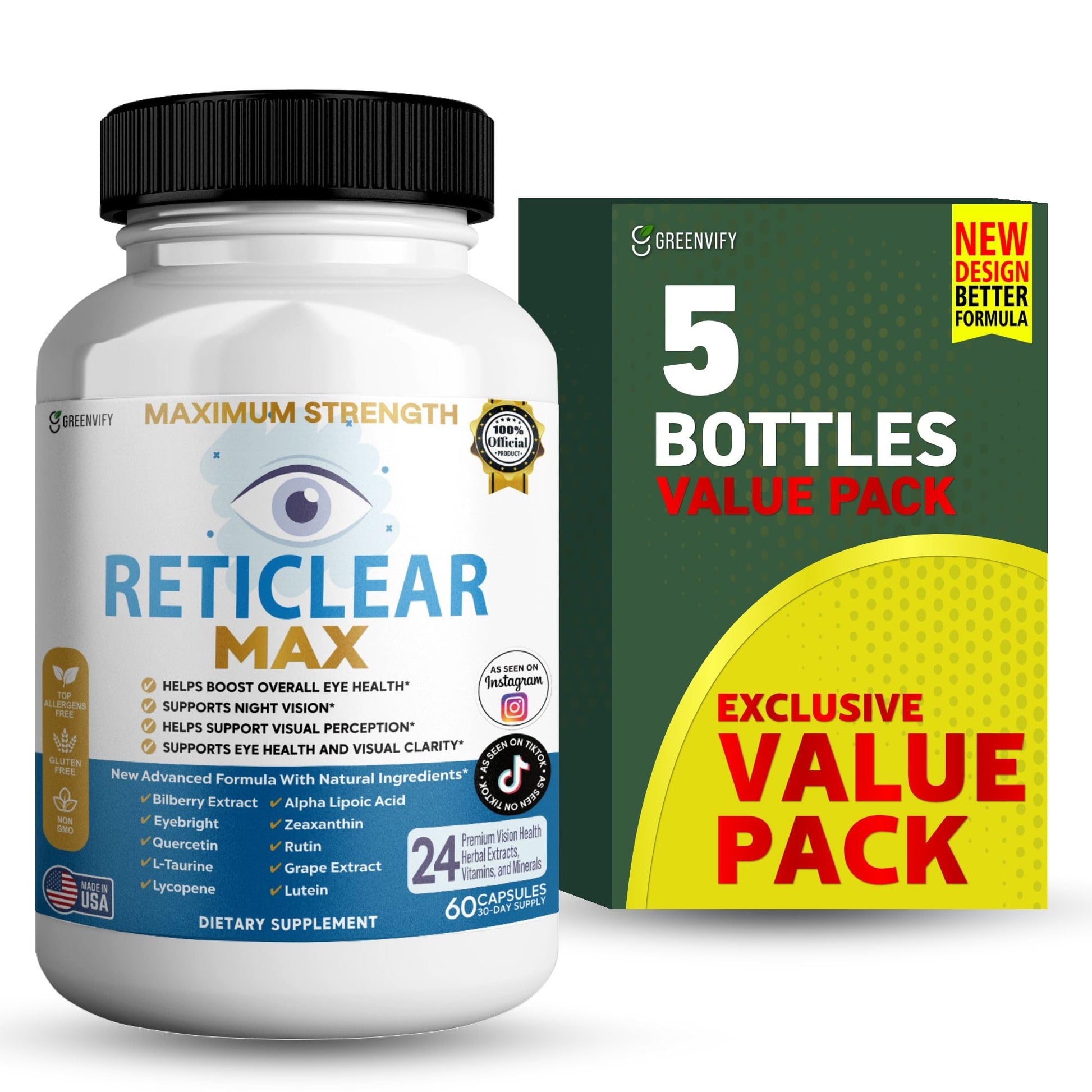 GREENVIFY Reticlear Max Eye Health Supplement 60 Capsules
