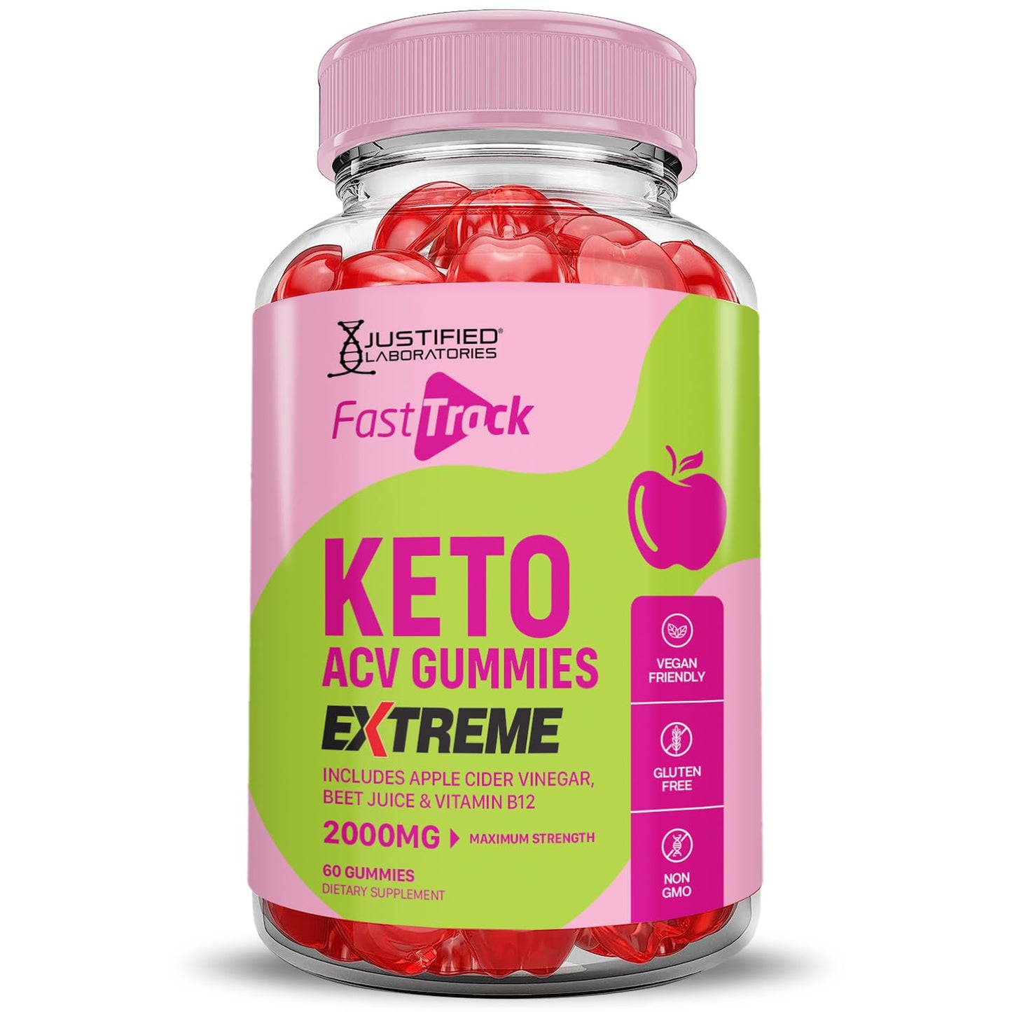 Justified Laboratories Fast Track Keto ACV Gummies Extreme 2000MG, 60 Gummies