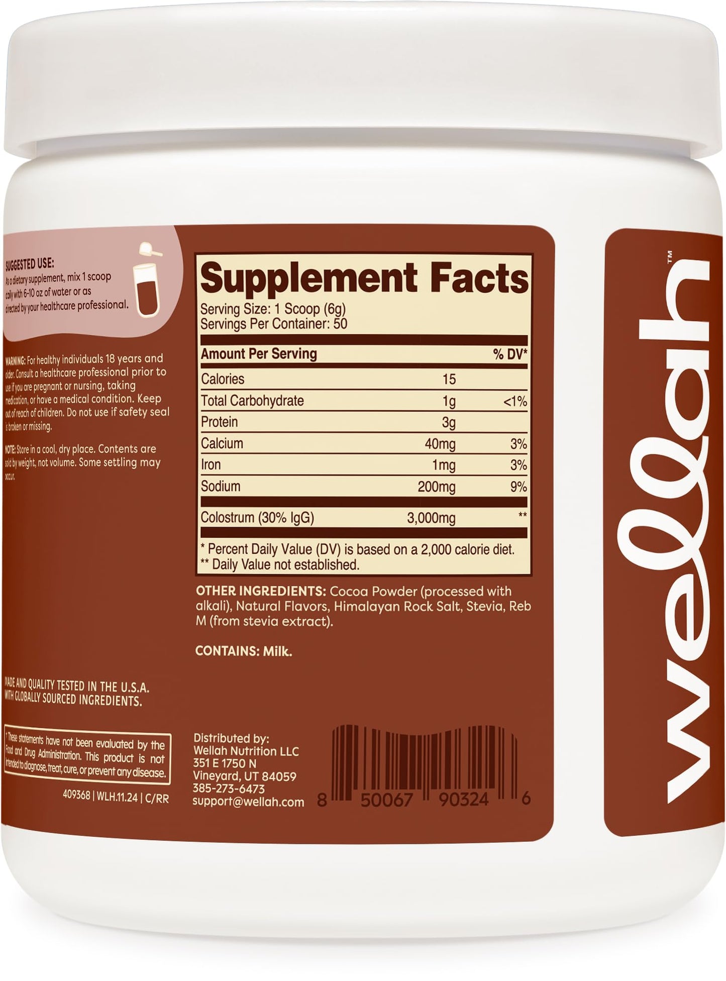 Wellah Colostrum Powder 50 Servings, 9.8 oz