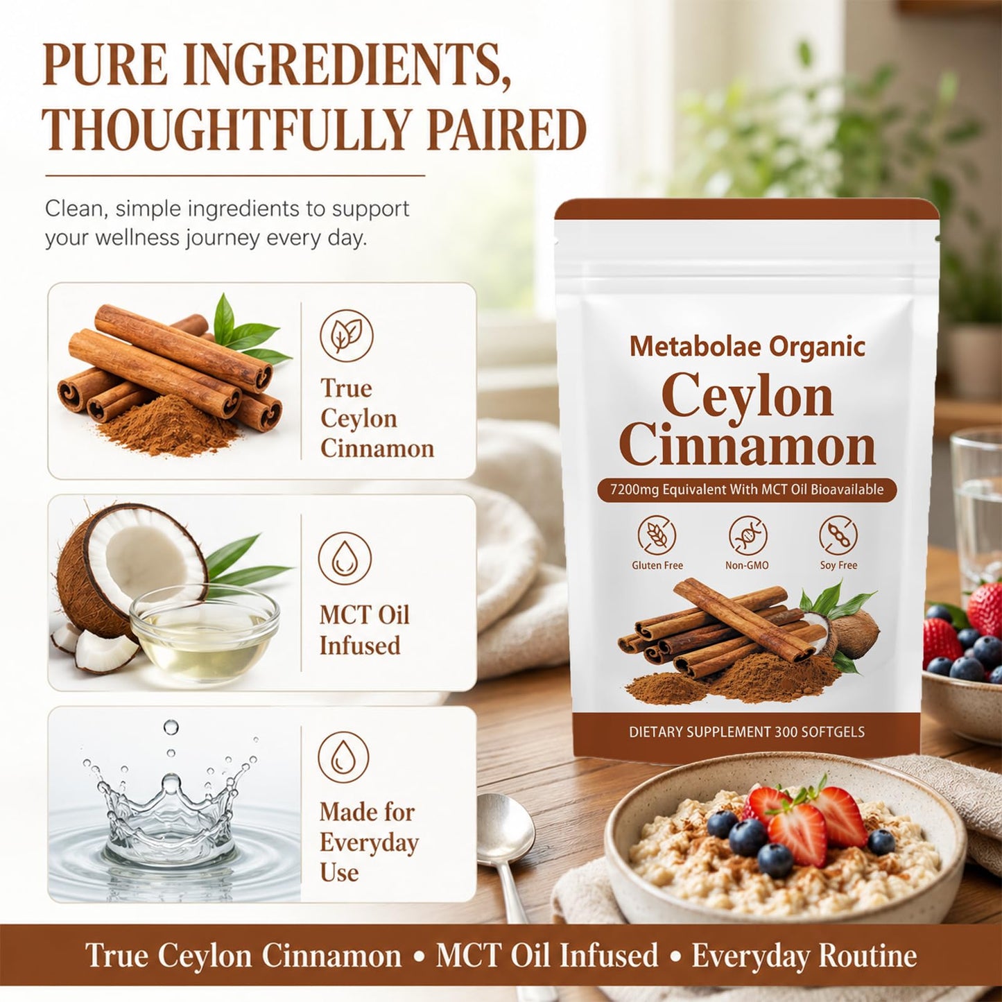 Metabolae Organic Ceylon Cinnamon Softgels, 300 Count