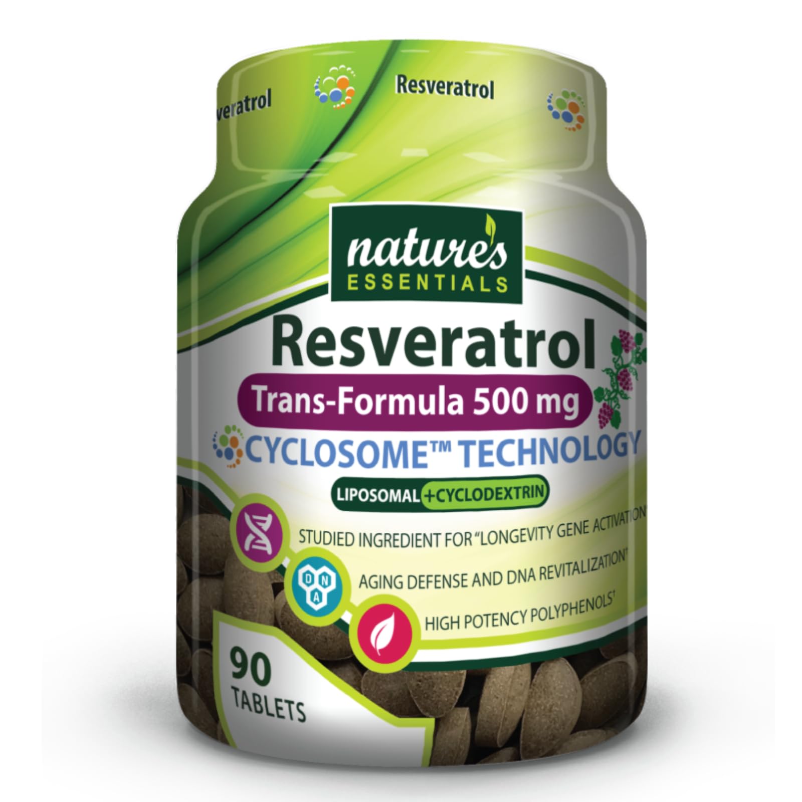 Nature's Essentials Resveratrol 500mg Full Spectrum Trans-Resveratrol Advanced Cyclosome Liposomal Delivery Tablet, 90 Tablets