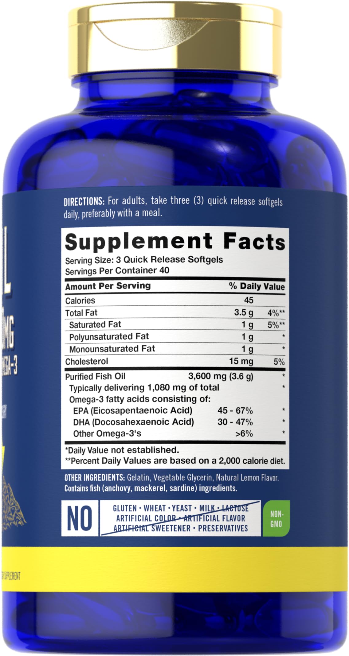 Carlyle Fish Oil 3600mg | 1080mg Omega-3 Softgels, 120 Count