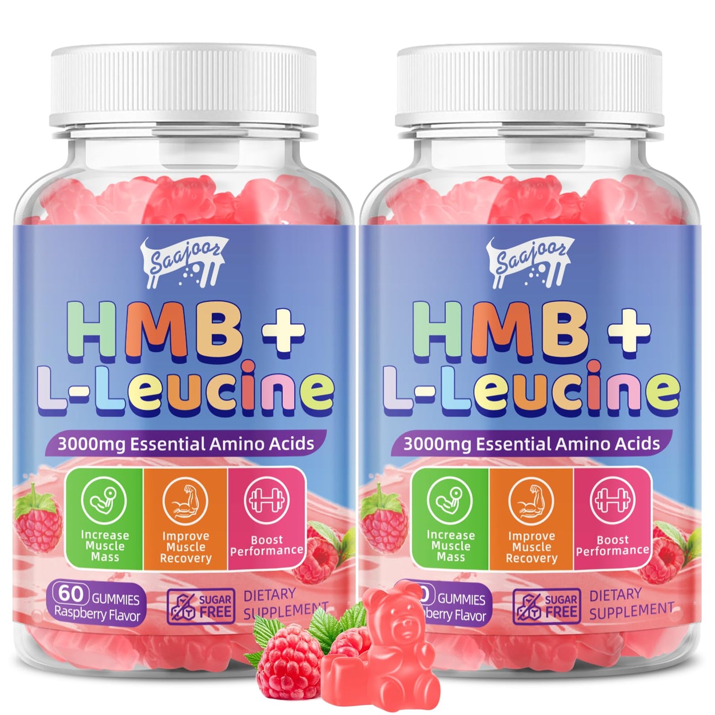 Saajoor HMB and L-Leucine 3000mg with Calcium Gummies, 2 Pack