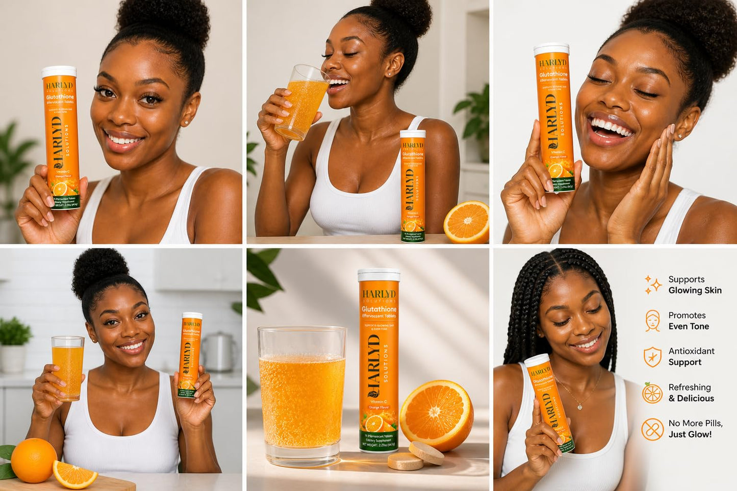 HARLYD SOLUTIONS L-Glutathione Effervescent Tablets with Vitamin C, Orange Flavor, 20 Tablets