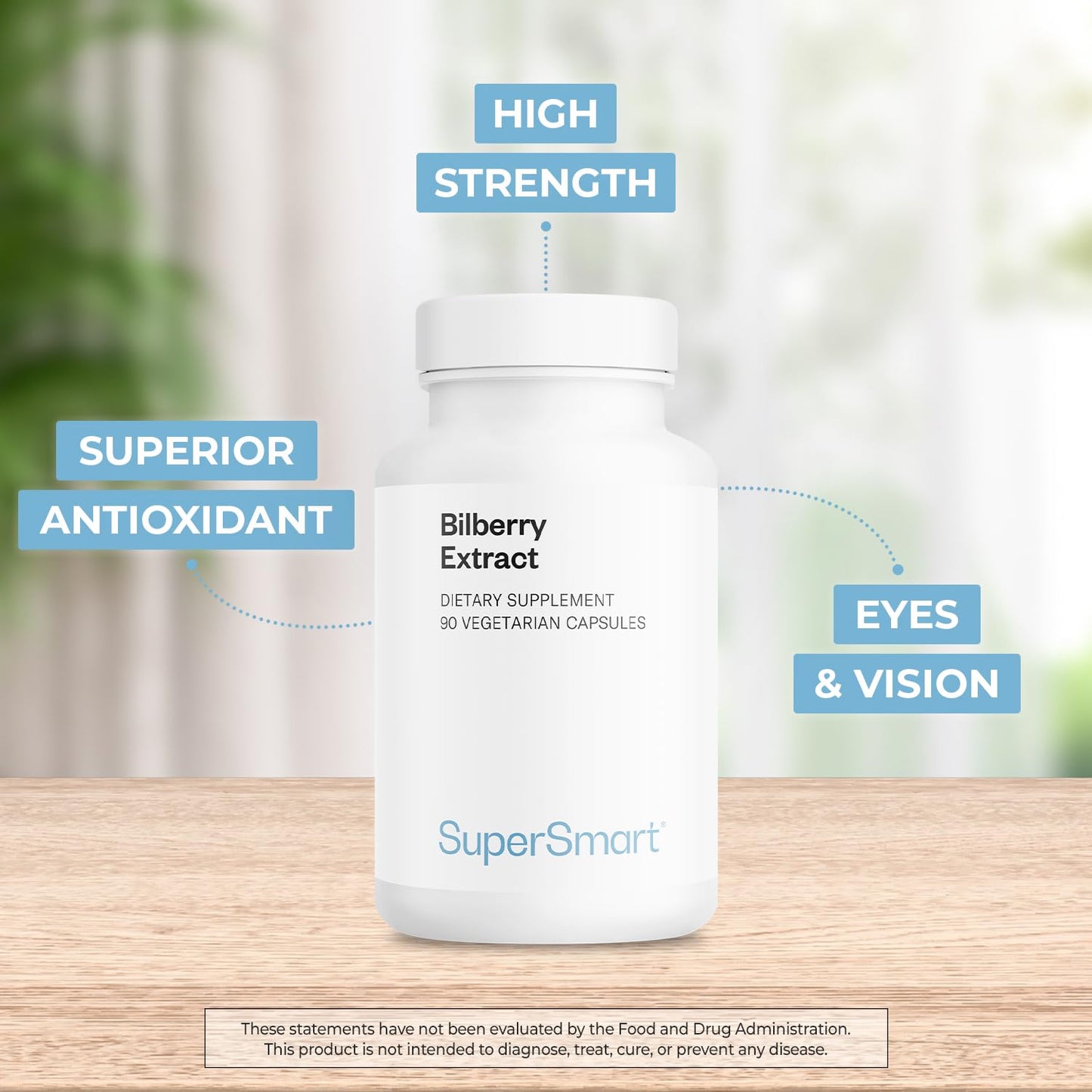 Supersmart Bilberry Extract (High Strength) - 25% Anthocyanin, Bilberry Eye Support Supplement, Vaccinium Myrtillus Fruit, Non-GMO & Gluten Free, 90 Vegetarian Capsules