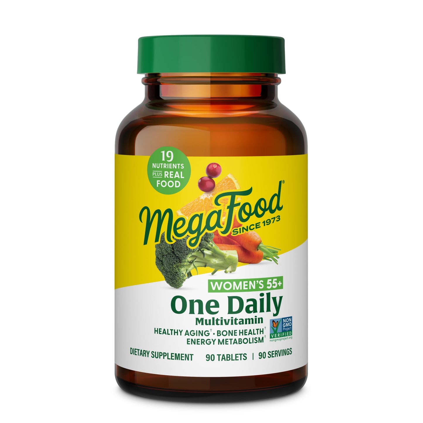 MegaFood Multivitamin for Women 55+ One Daily Women's Multivitamin with Vitamin D3, C, Zinc & Bioavailable Vitamin B12 & Folate, Healthy Aging, Brain & Bone Health, Vegetarian, 90 Tablets