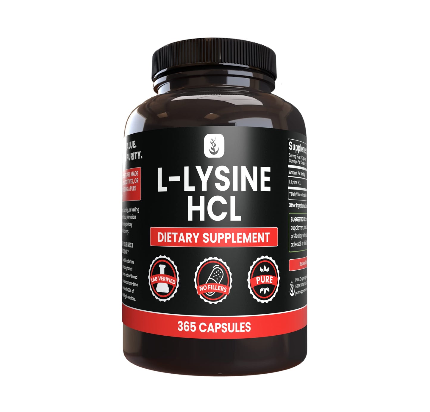 Pure Original Ingredients L-Lysine HCl Capsule 365