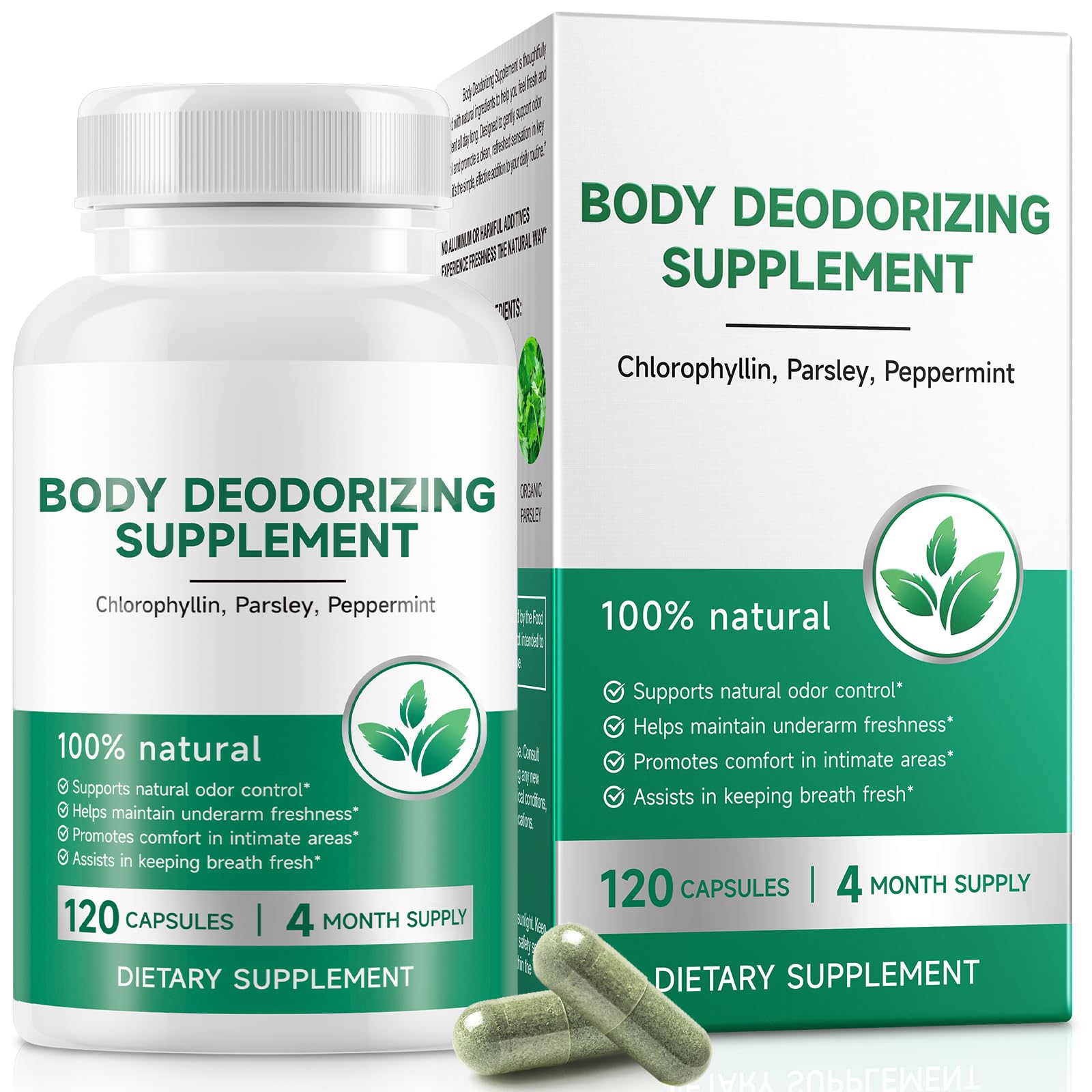 ISUNRISE Body Deodorizing Supplement Chlorophyll Capsule, 120 Count