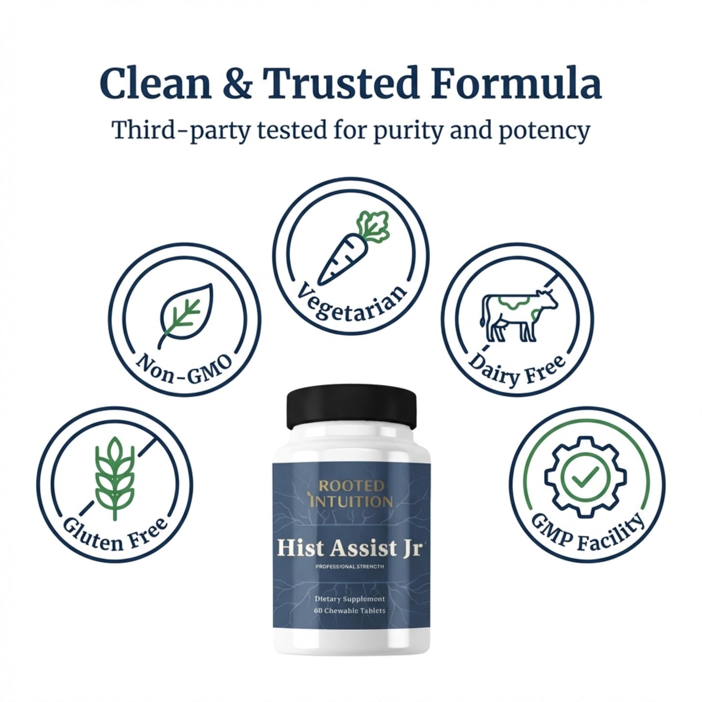 Rooted Intuition Hist Assist Jr Chewable Seasonal Support with Quercetin, NAC, Bromelain & Vitamin C, 60 Count