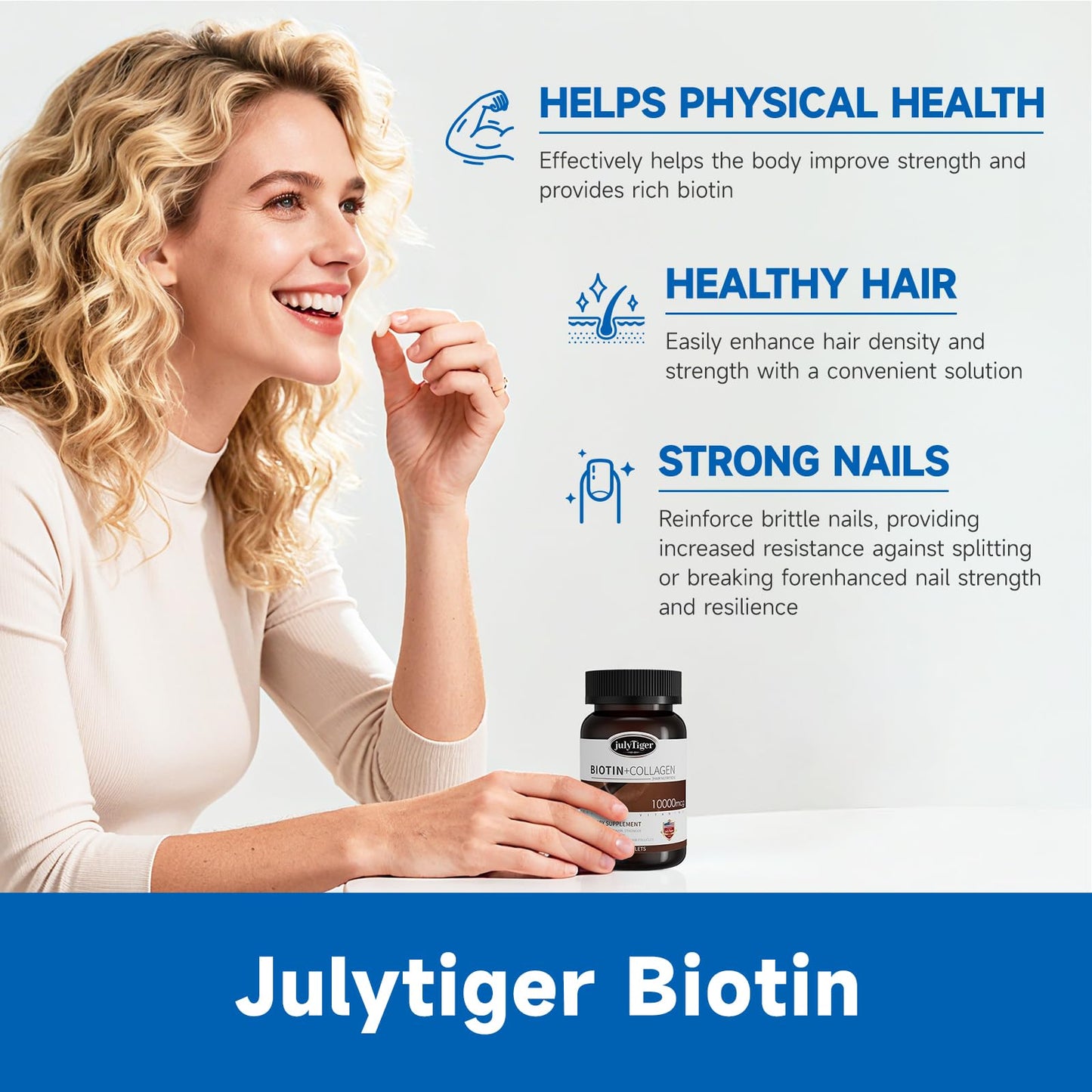 julytiegr Biotin 10,000mcg (Vitamin B7) with Collagen 60 Tablets
