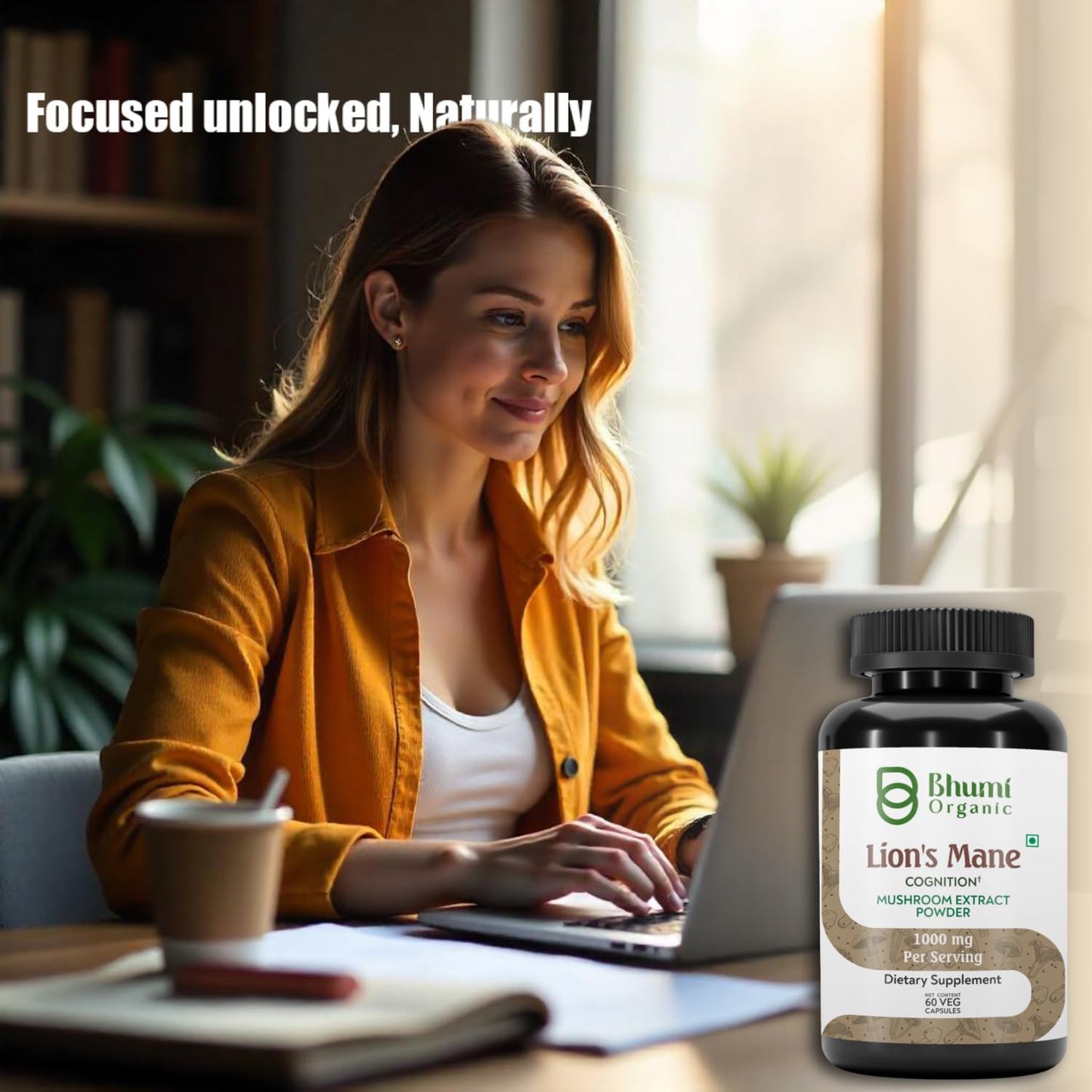 Bhumi Organic Lions Mane Mushroom Cognition 60 Capsules