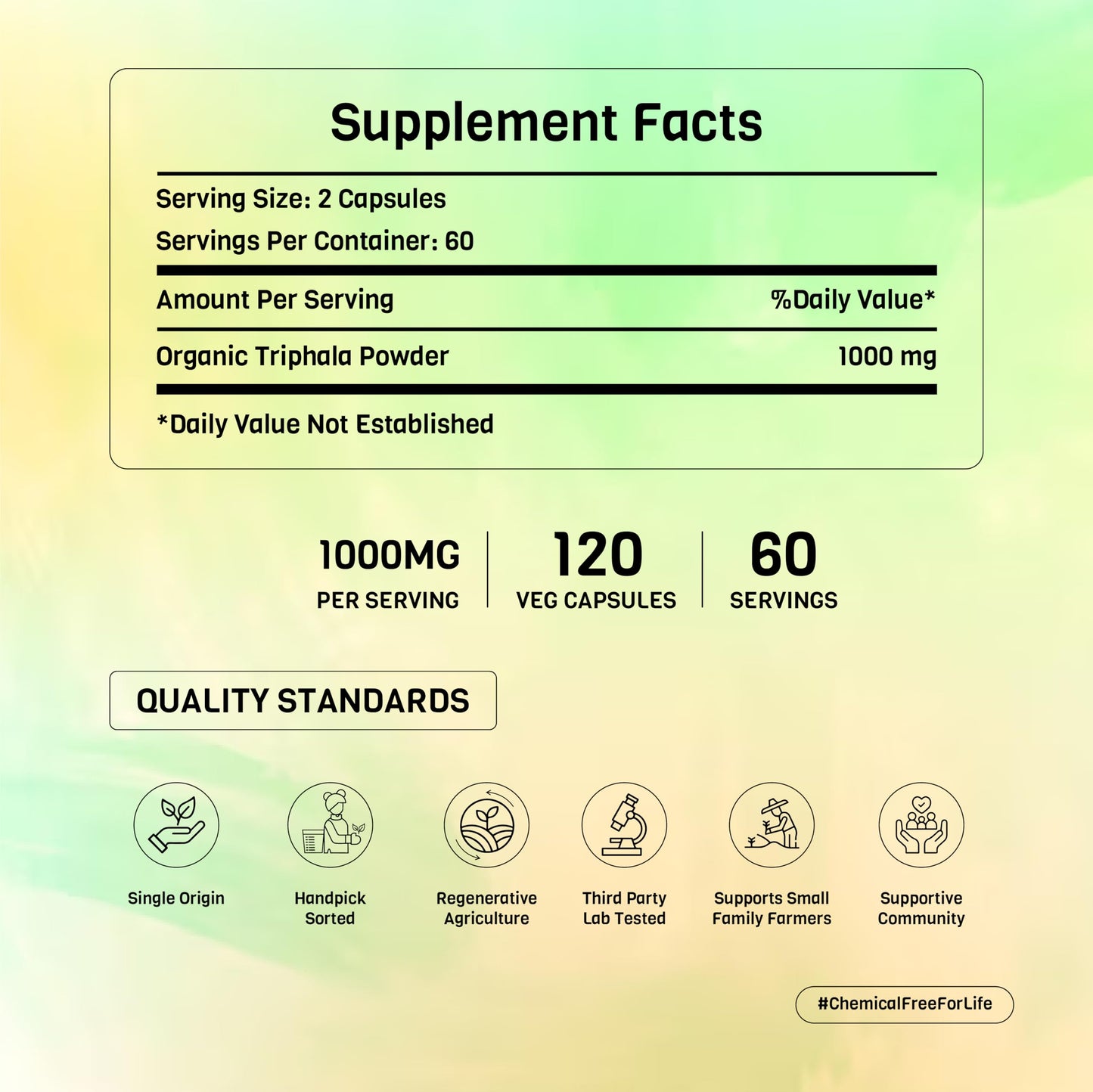 PADMURA Organic Triphala Powder Capsules 1000mg, 120 Veg Capsules