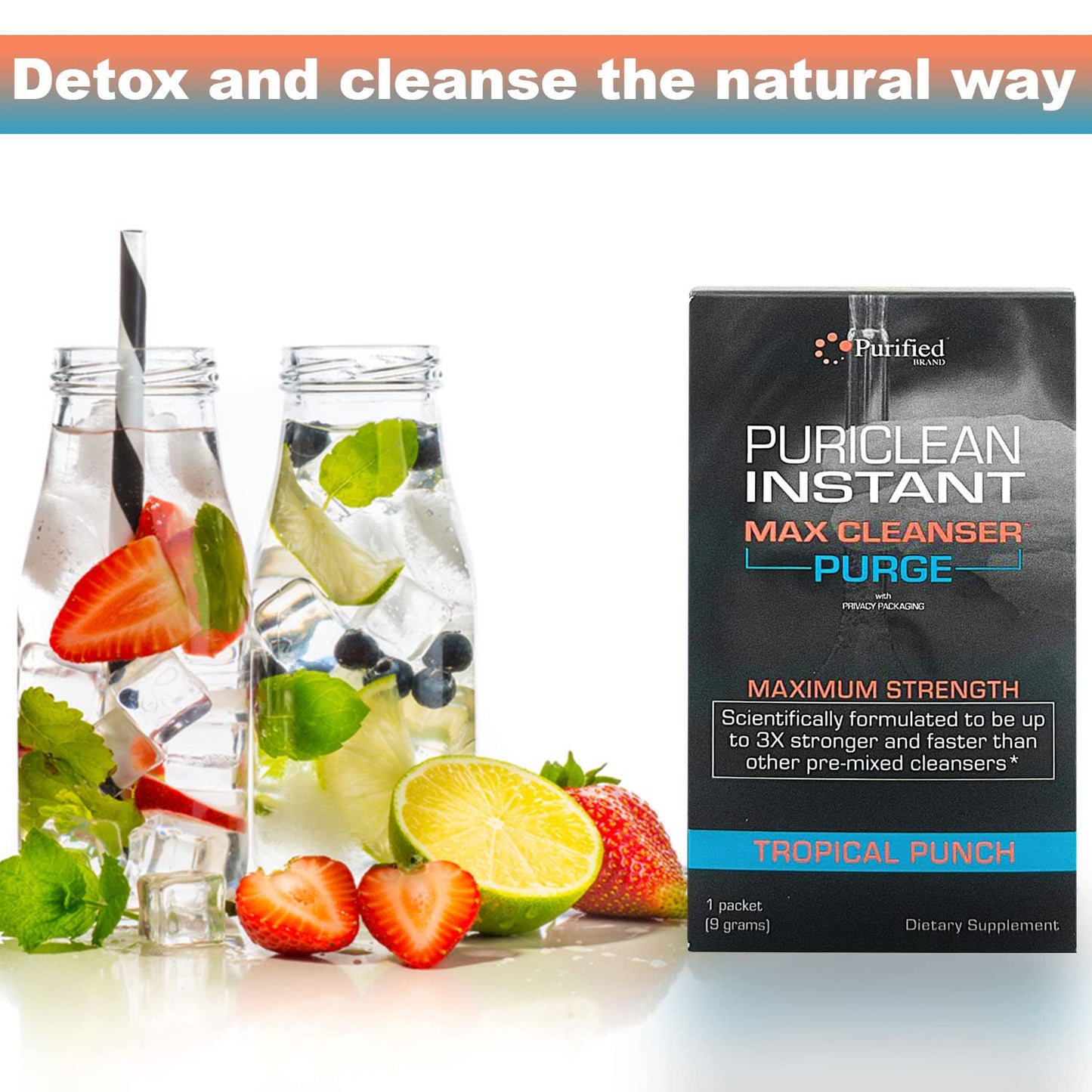 Wellgenix Puriclean Instant Max Cleanser Purge - Detox Cleansing Powder - Fruit Punch - 9 Grams