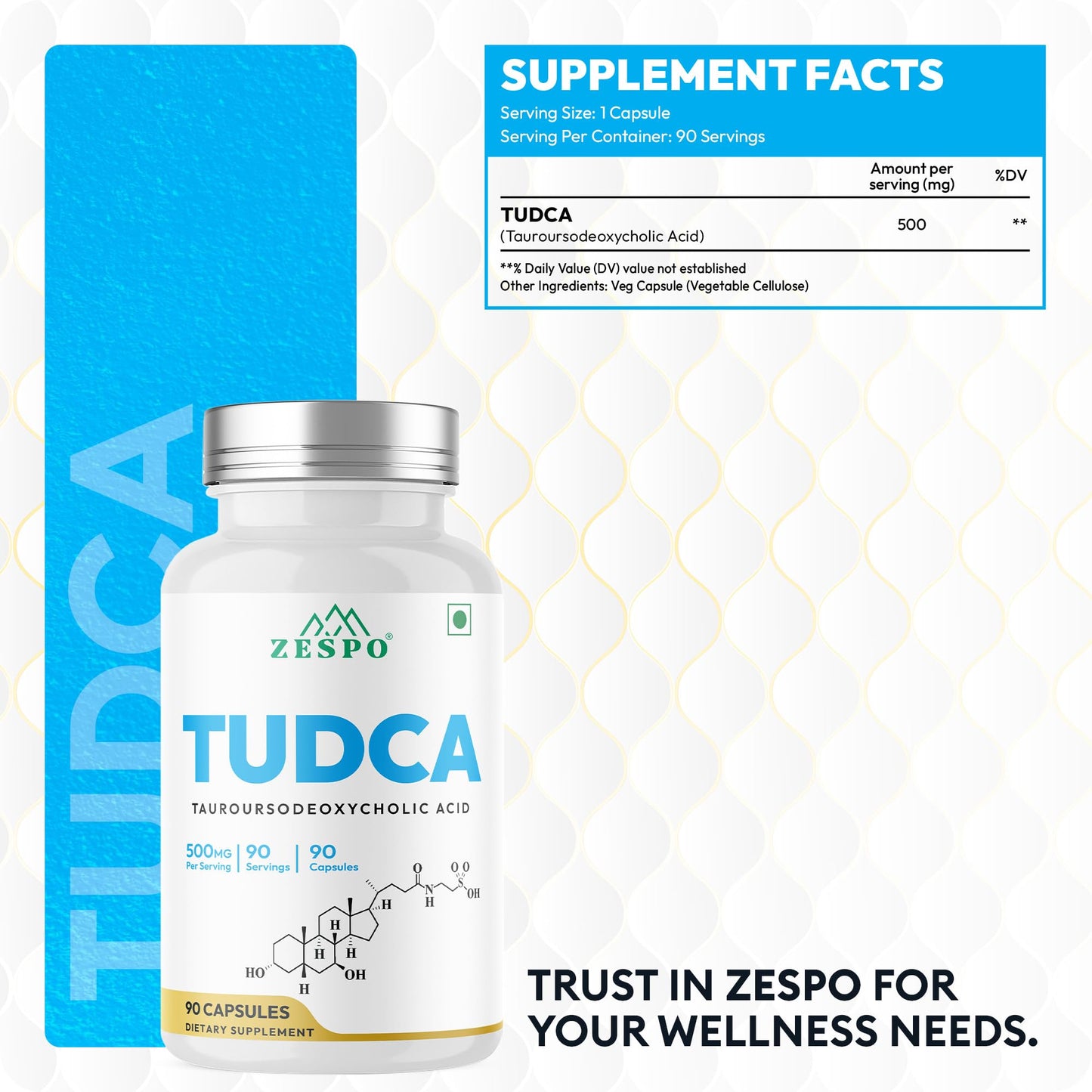 Zespo TUDCA 500mg Bile Salt Capsules, 90 Count
