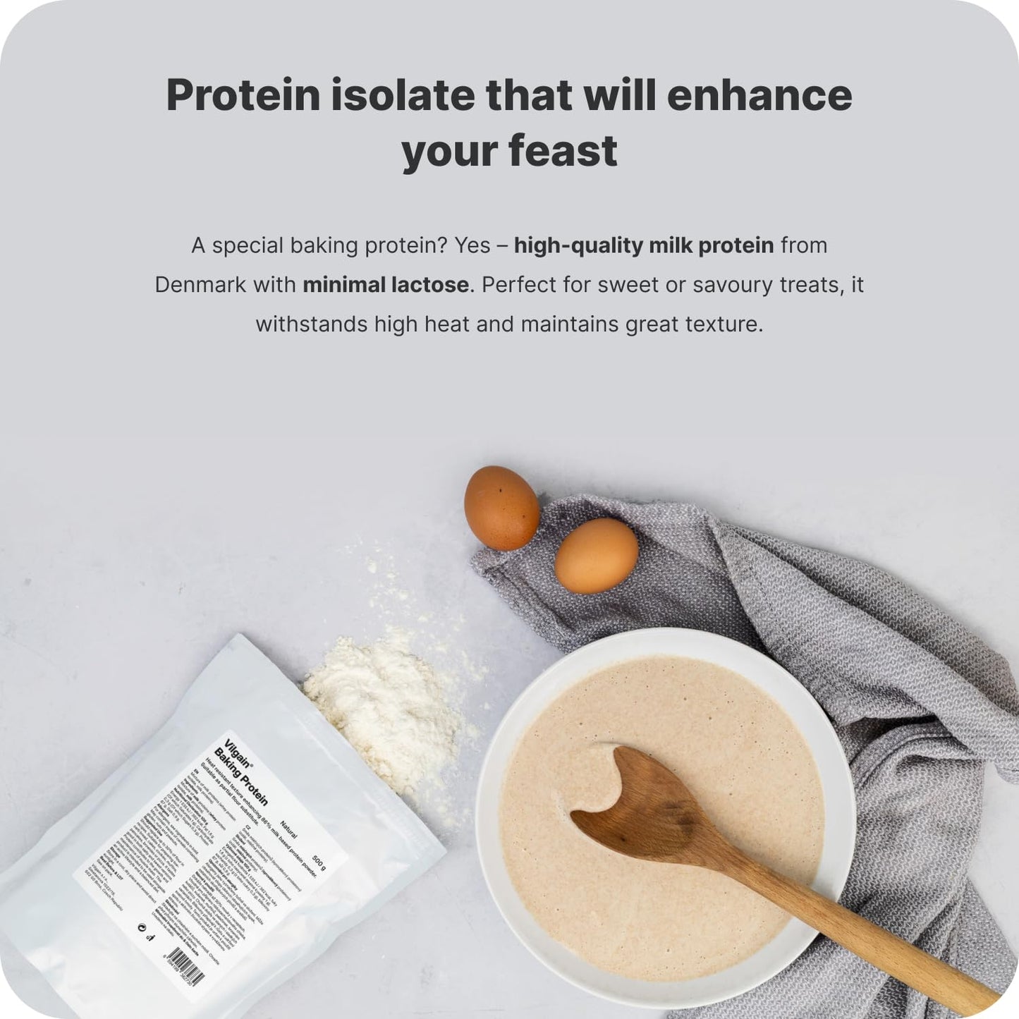 Vilgain 87% Baking Protein Whey Protein Isolate Powder, Low Sugar, Vanilla Flavor, Baking Mix, 1.1 lb