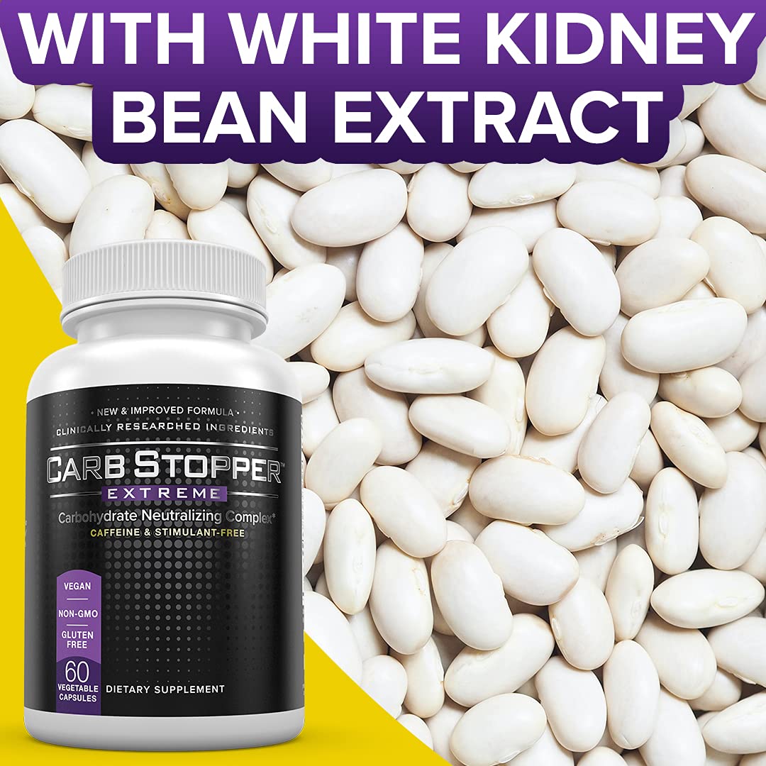 Carb Stopper Extreme Maximum Strength, Natural Carbohydrate and Starch Neutralizer | Keto Diet Cheat Supplement to Intercept Carbs with White Kidney Bean Extract 60 Capsules