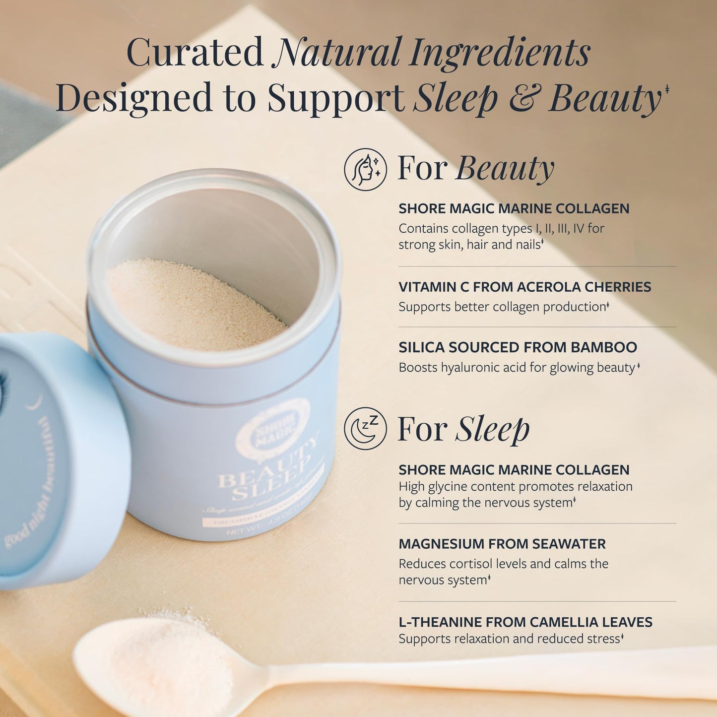 Shore Magic Beauty Sleep Marine Collagen Powder, 4.9 oz, with Magnesium Citrate & L-Theanine, Melatonin Free, Orange Vanilla