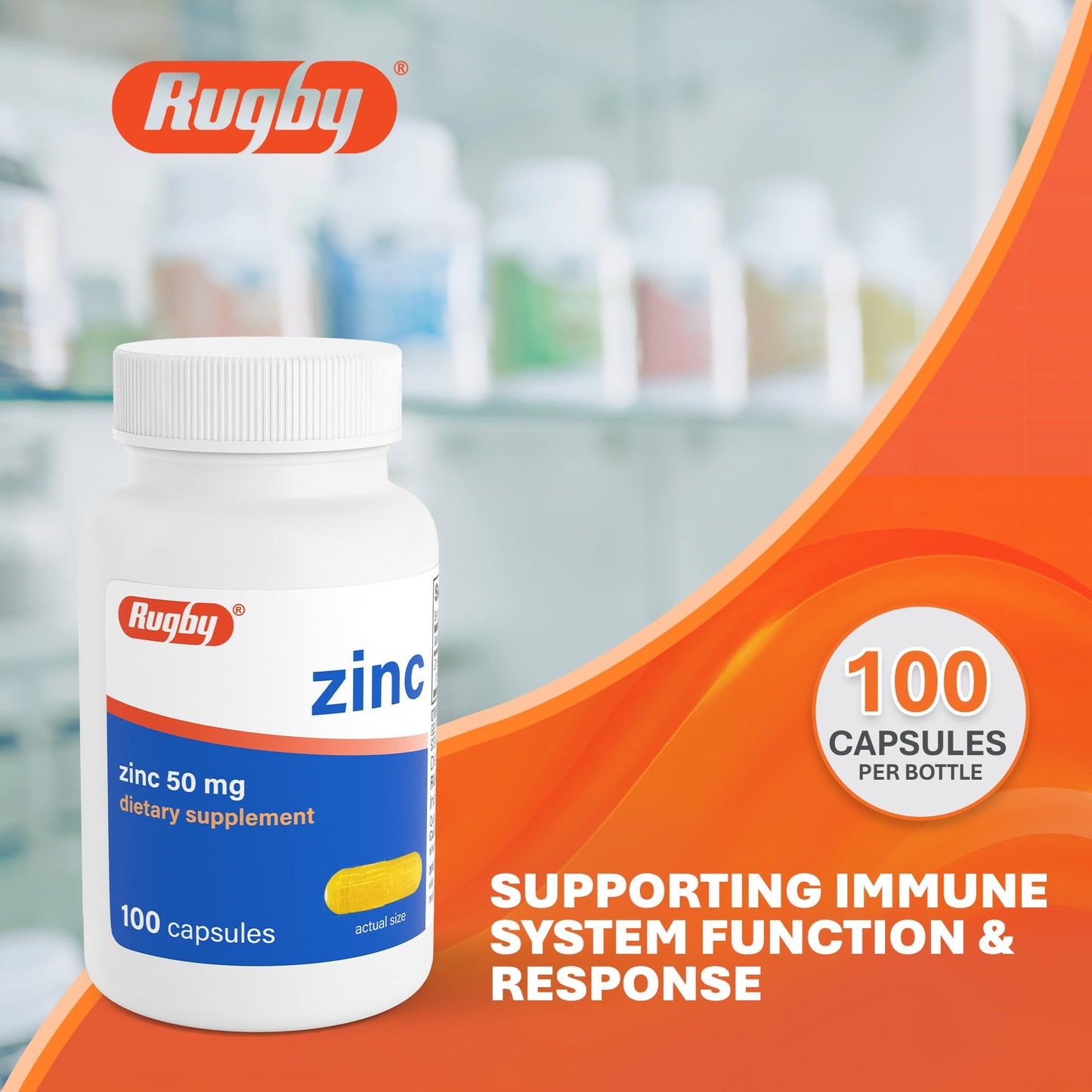 Rugby Laboratories Zinc 50 mg Tablets, 100 Count