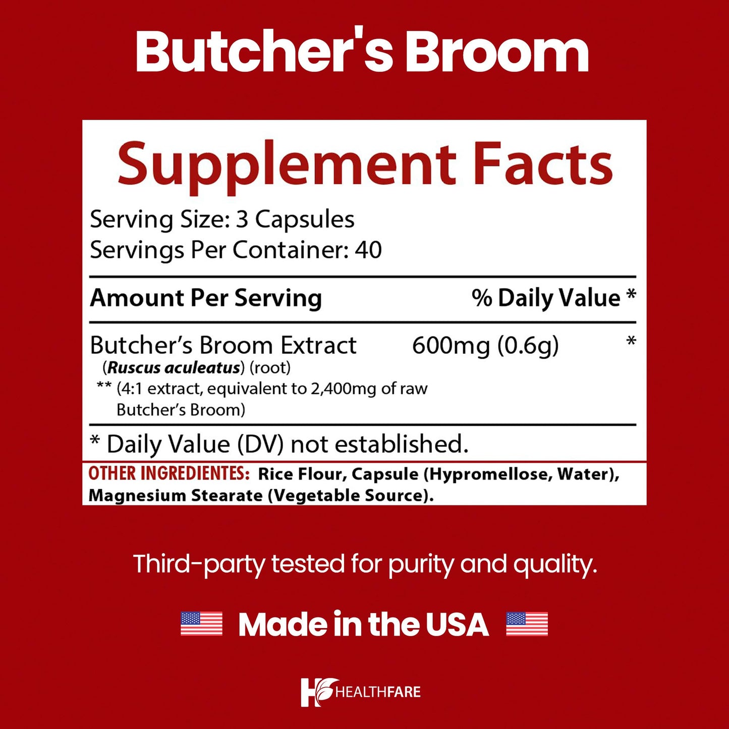 Healthfare Butchers Broom Supplement Capsules 120