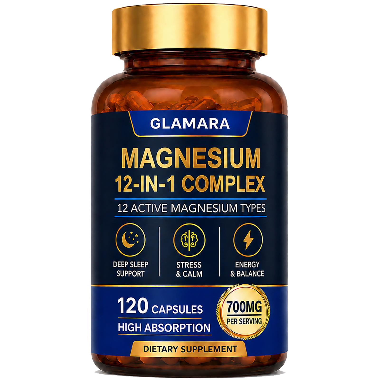 Glamara Magnesium 12 in 1 Magnesium Complex Capsule, 120 Count