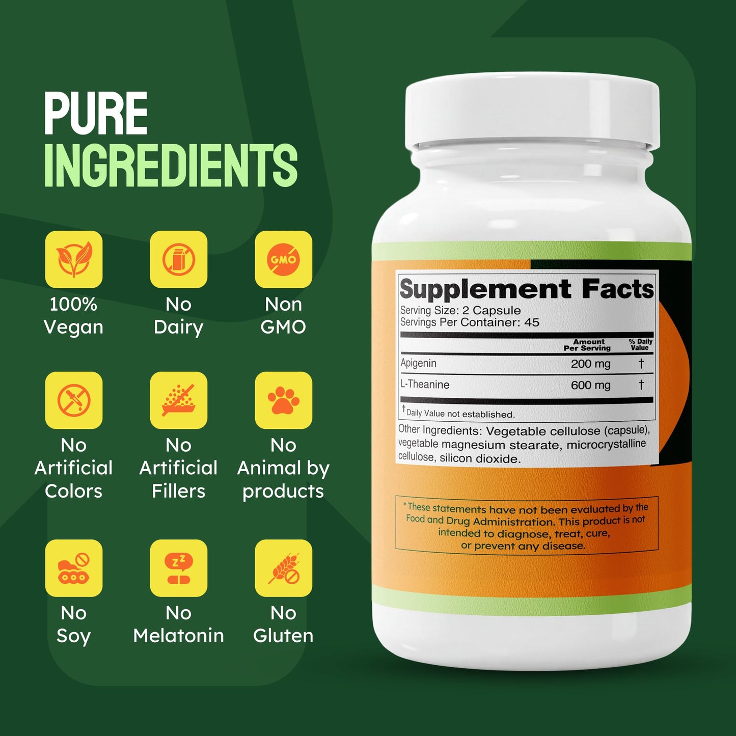 Sundial Supplements Apigenin 200 mg + L-Theanine 600 mg Capsule, 1 Count