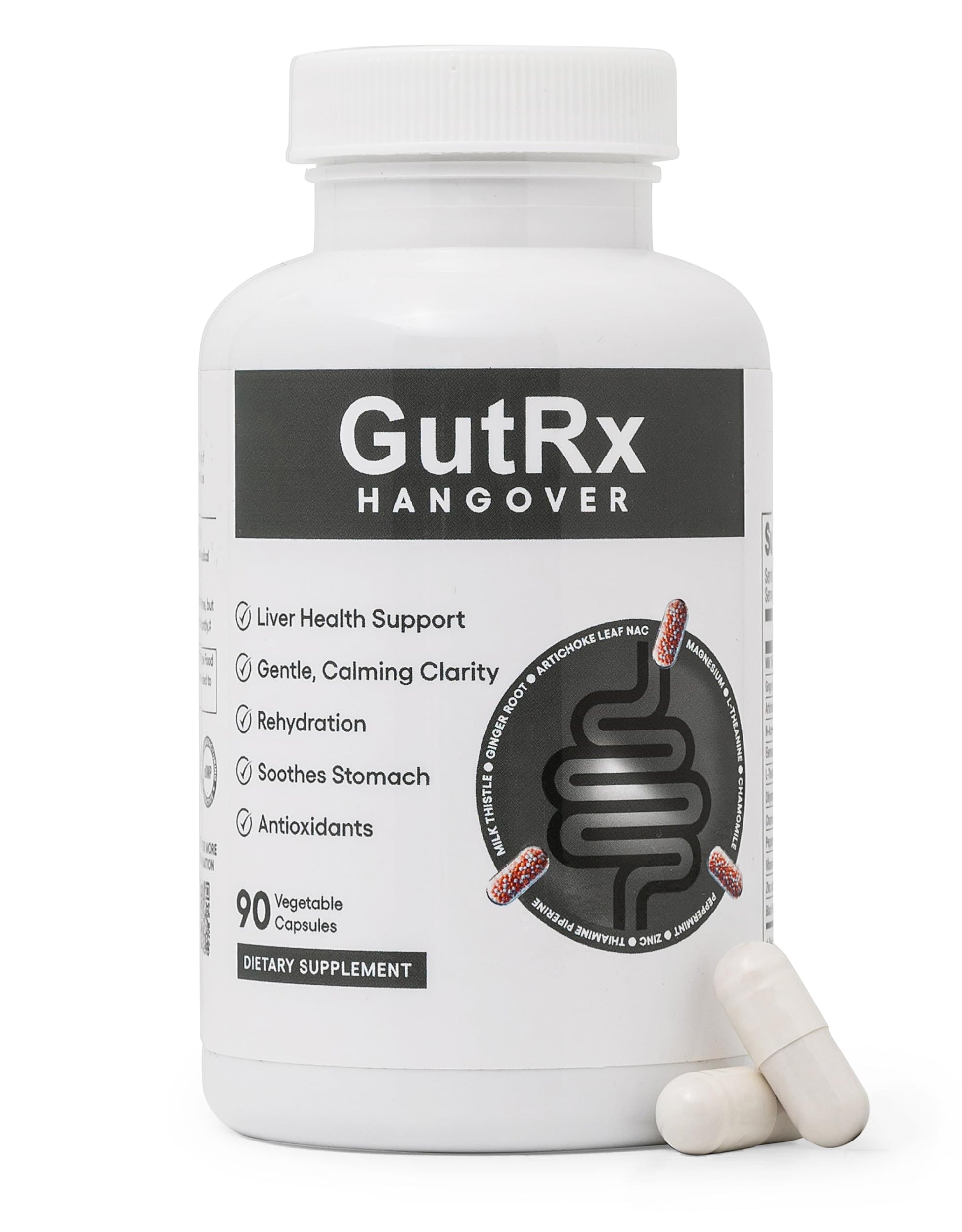 GutRx Recovery Support Supplement – Digestive & Nervous System Support with Milk Thistle, NAC, Magnesium & B Vitamins Capsules, 30 Count