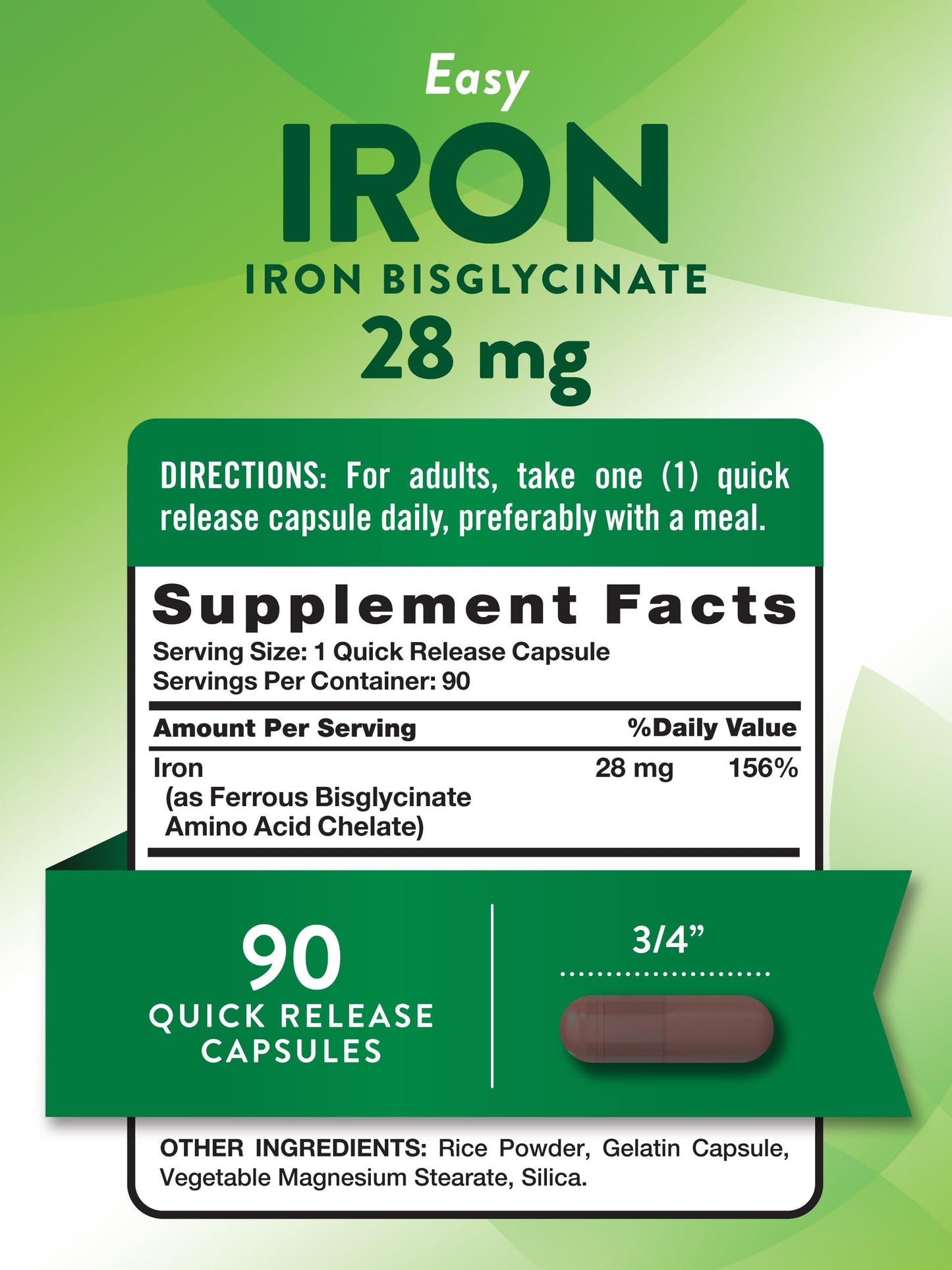 Nature's Truth Iron Supplement for Women & Men Capsule 90 Count