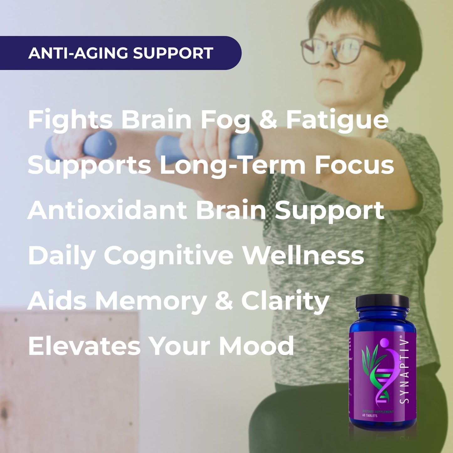 Youngevity Synaptiv Brain Support 12in1 - Ginkgo, Huperzine, Bacopa, Quercetin and More - with Potent Antioxidant Blend + Vitamins - 60 Tablets