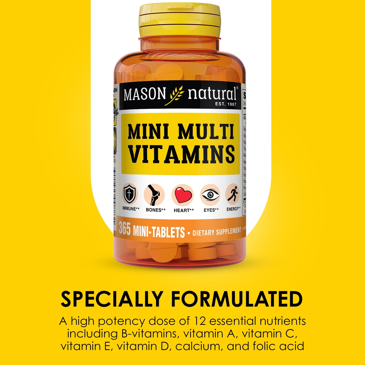 Mason Natural Mini Multivitamin with Iron & 12 Key Nutrients Tablet, 365 Count