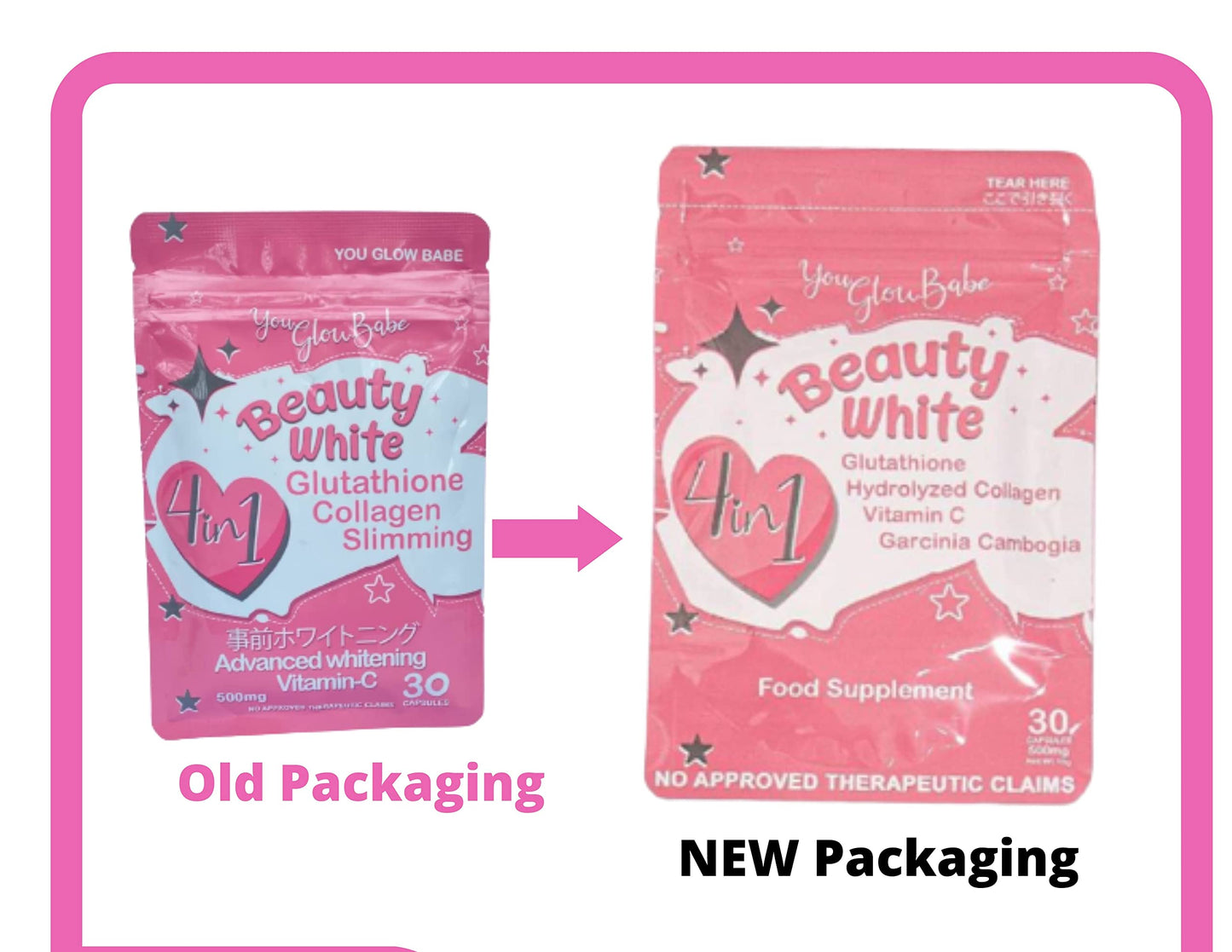 You Glow Babe Beauty White 4 in 1 Glutathione Food Supplement Capsules, 60 Count