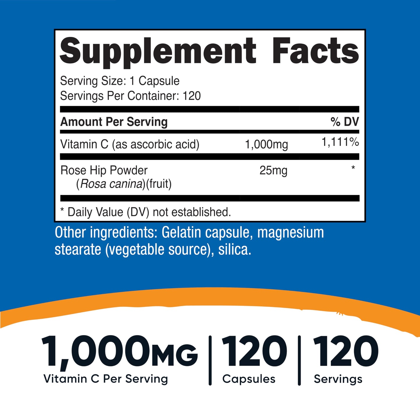 Nutricost Vitamin C with Rose Hips 1025mg, 120 Capsules