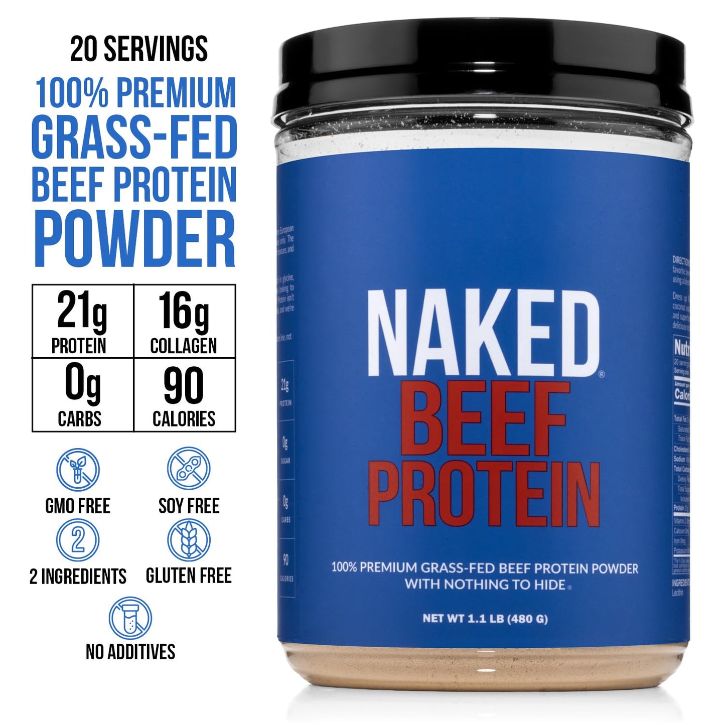NAKED Beef Protein Isolate Powder - Grass Fed European Beef Bones, 21g Protein, 0g Carbs, Collagen, Amino Acids, Dairy Free, No Artificial Ingredients, Paleo Keto Carnivore Friendly, Unflavored - 17.9 oz