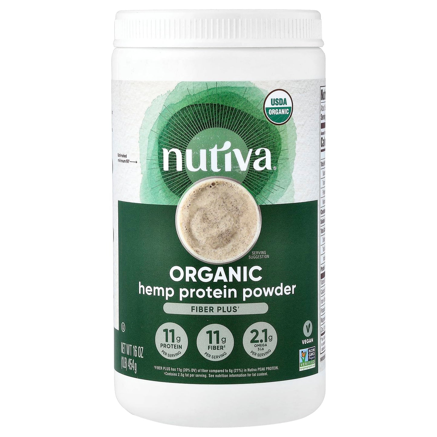 Nutiva USDA Organic Cold-Pressed Raw Hemp Seed Plant Protein Powder, 16 oz