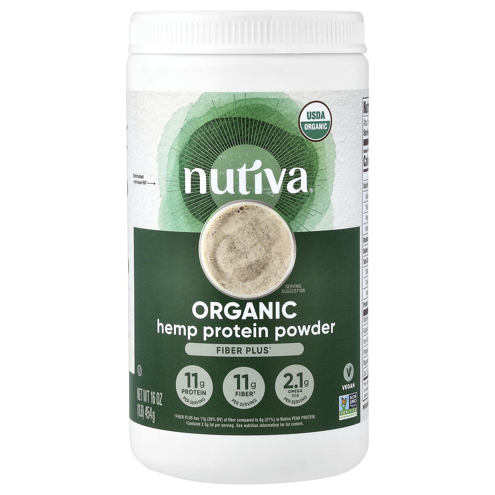 Nutiva USDA Organic Cold-Pressed Raw Hemp Seed Plant Protein Powder, 16 oz