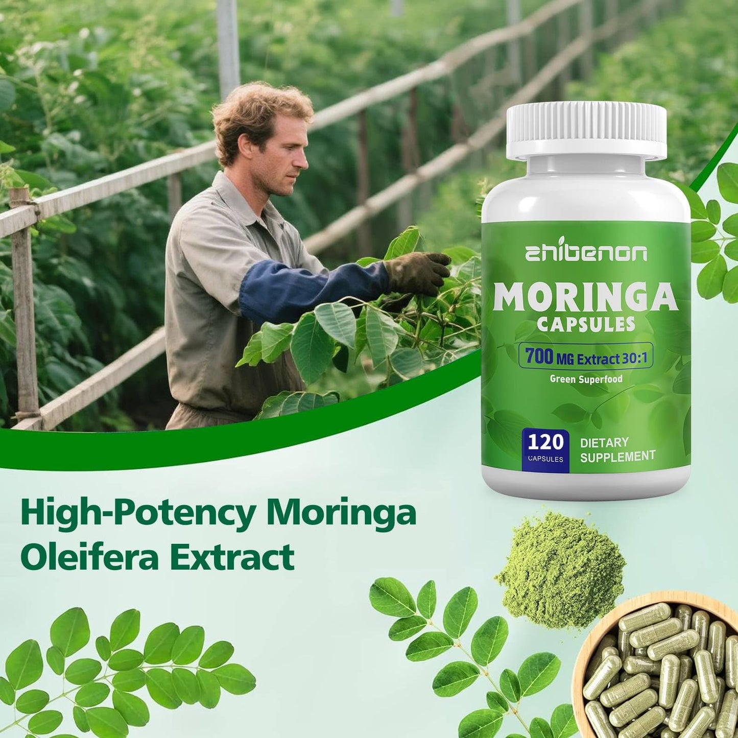 Zhibenon Moringa Oleifera Extract 700mg Capsules 120 Count