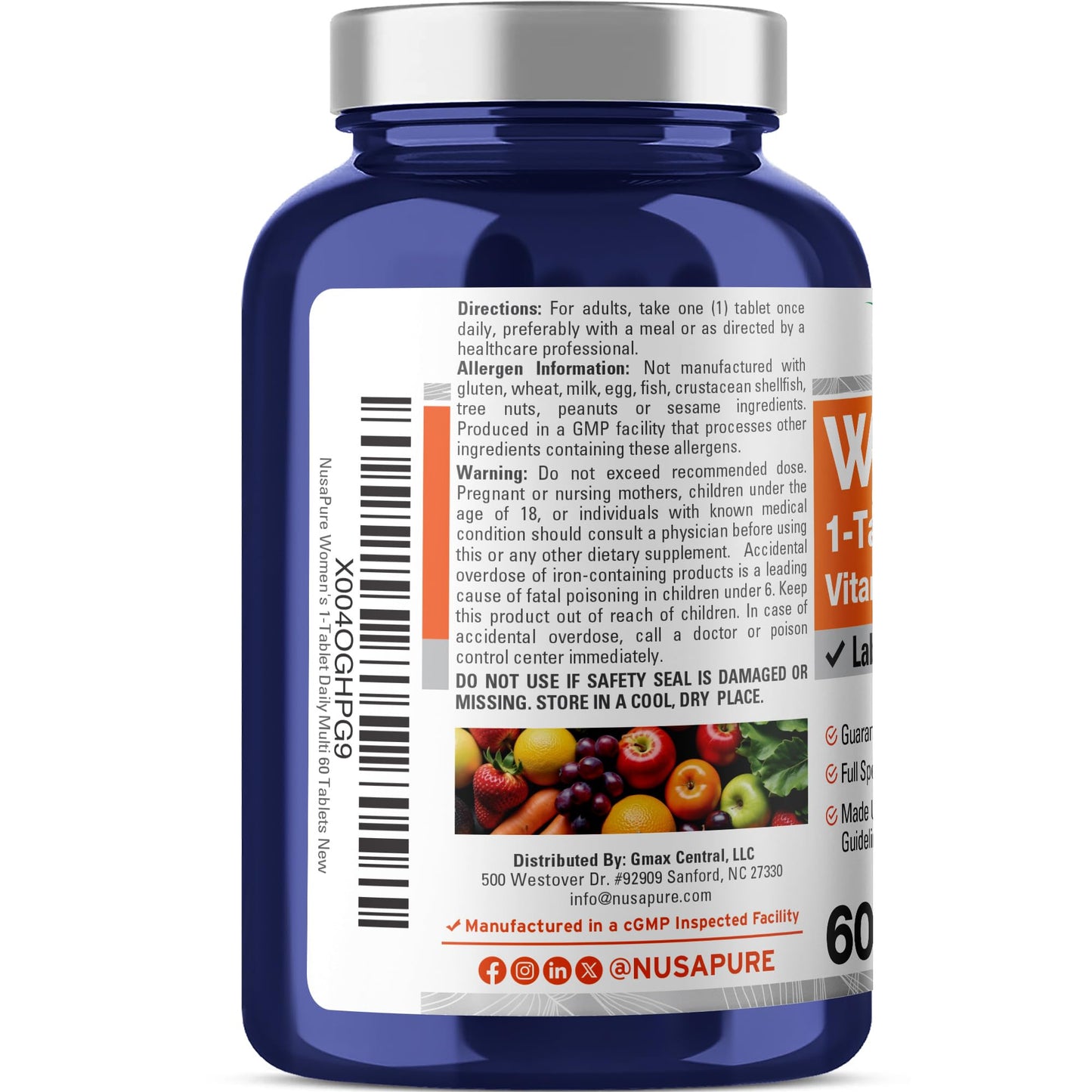 NusaPure Women's Multivitamins & Minerals Tablets, 60 Count