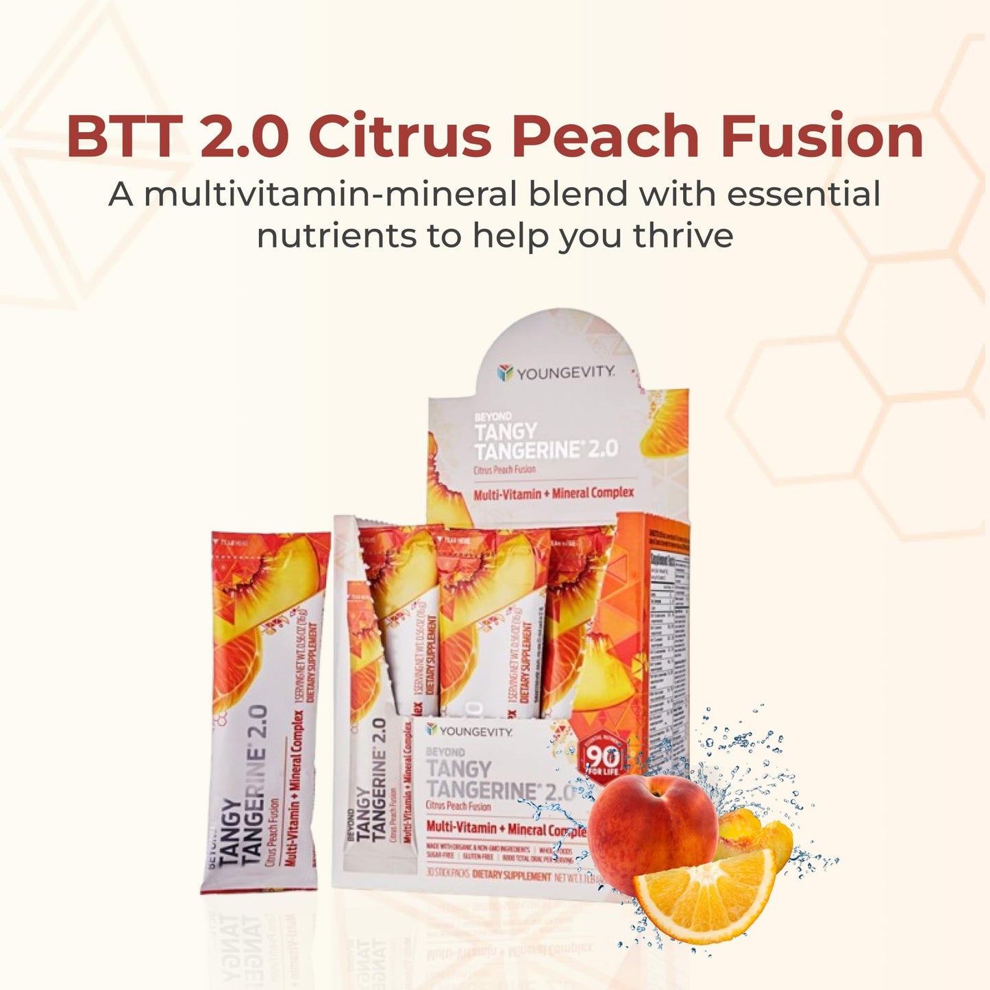 Youngevity Beyond Tangy Tangerine 2.0 Citrus Peach Infusion Powder, 30 Count