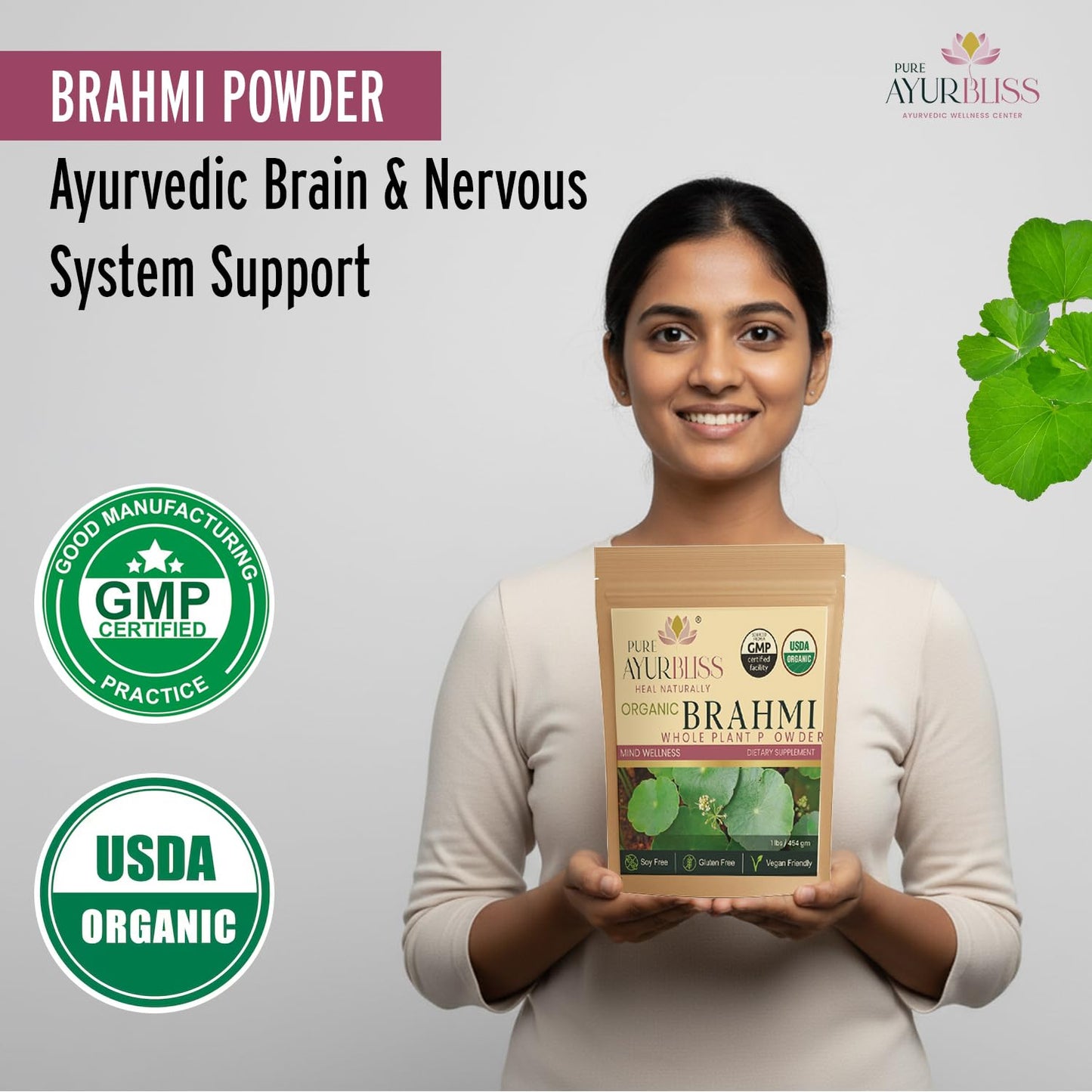 PureAyurbliss 100% Organic Brahmi Powder, 16oz