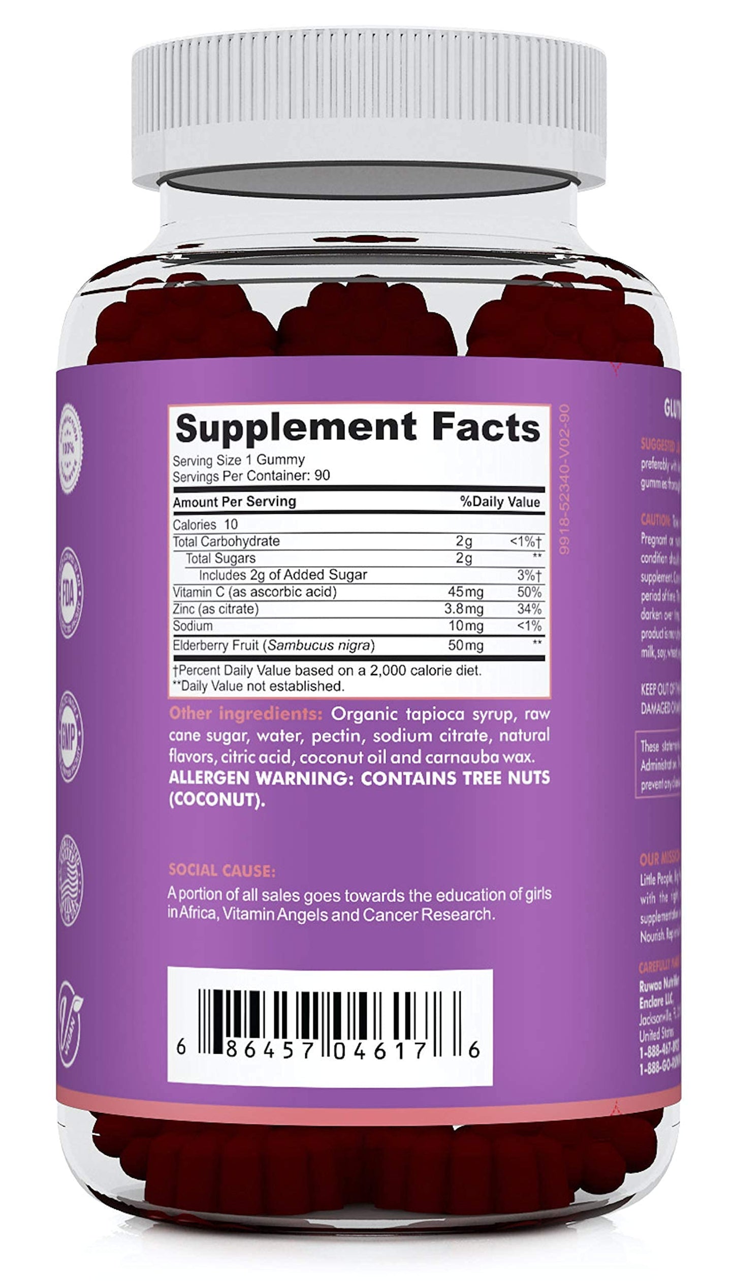 RUWAA NUTRITION Elderberry Gummies with Zinc and Vitamin C, 60 Gummies
