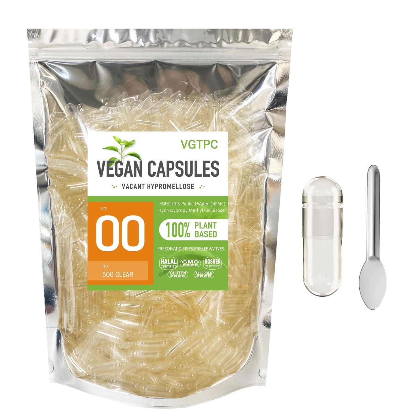 VGTPC Empty Veggie Capsules Size 00 Clear Vegan, 500 Count