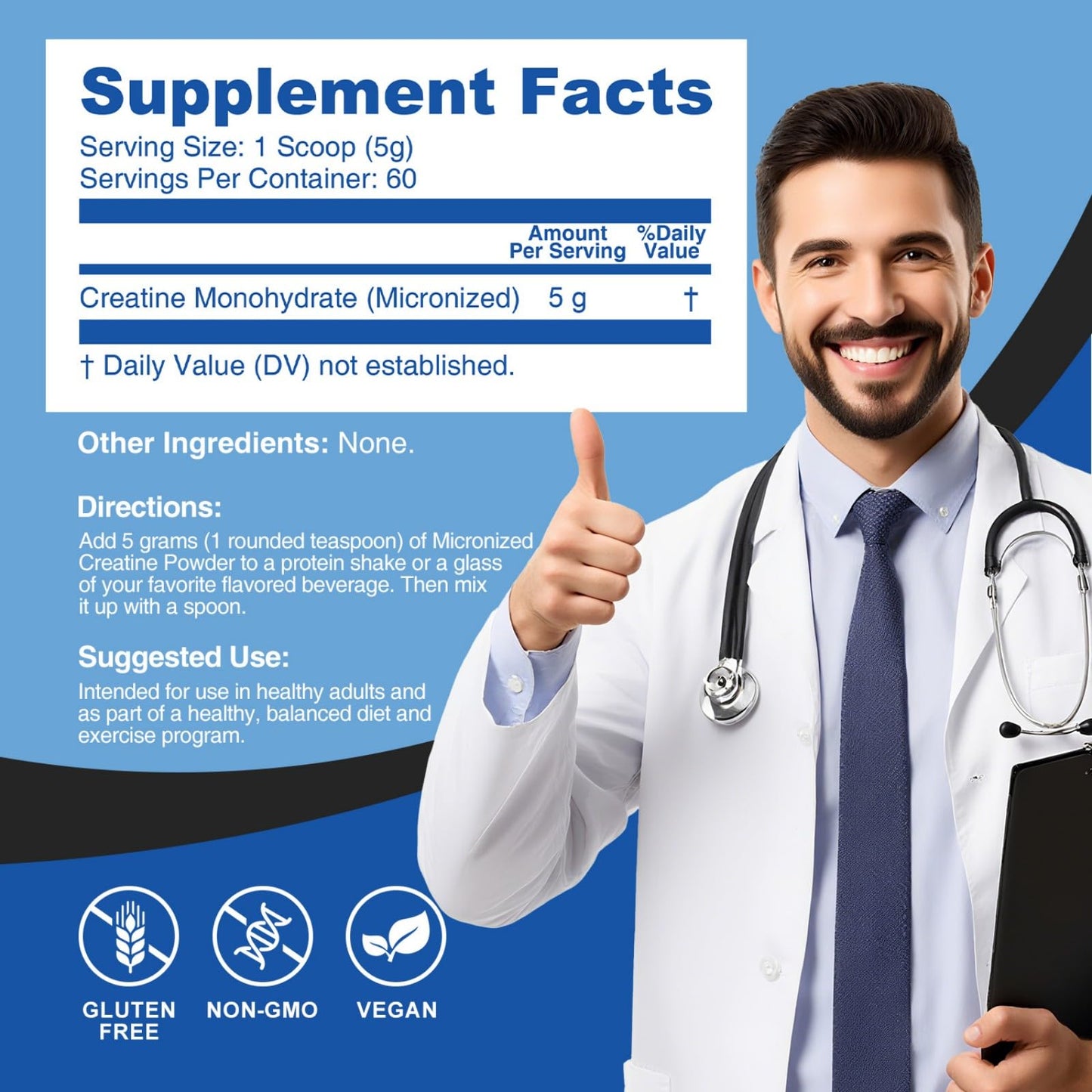 PeakVigor Organics 100% Pure Micronized Creatine Monohydrate Powder, 5000mg per Serving, 60 Servings