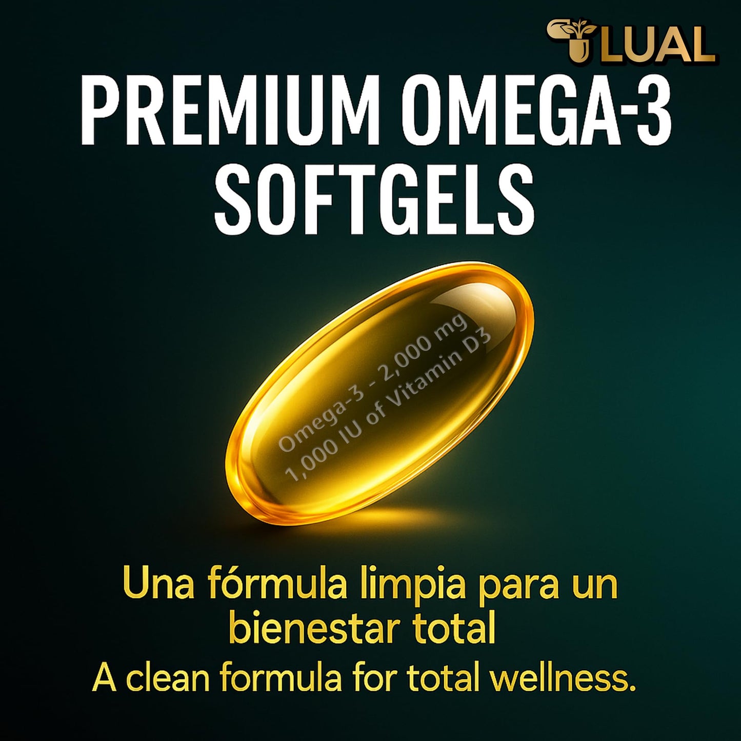 LUAL Omega-3 Fish Oil 2000mg with Vitamin D3 1,000 IU Softgels, 120 Count