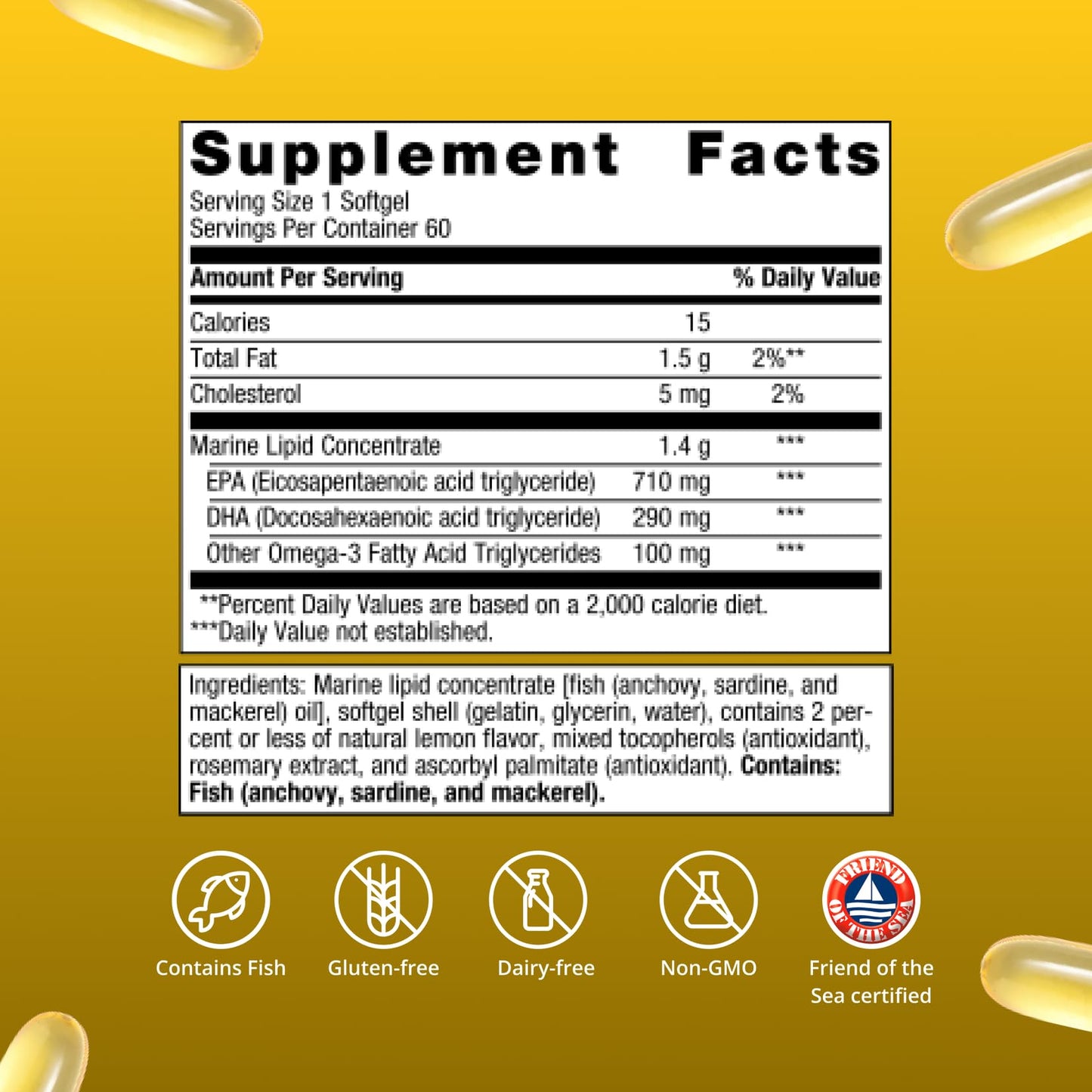 Metagenics OmegaGenics Omega-3 Fish Oil 1000mg EPA DHA Softgels, 60 Count