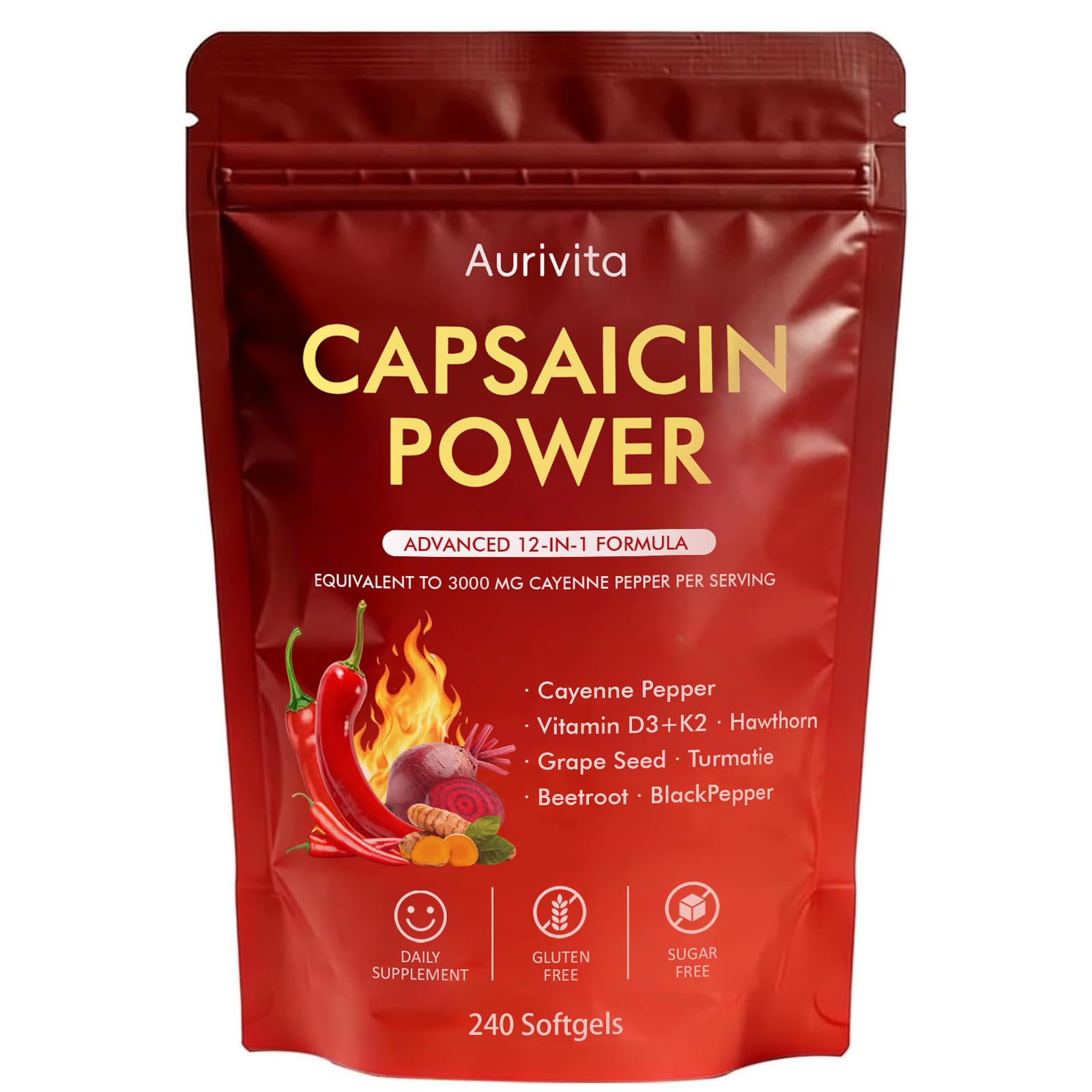 Boranel Aurivita Capsaicin Power Cayenne Pepper Softgels 240 Count